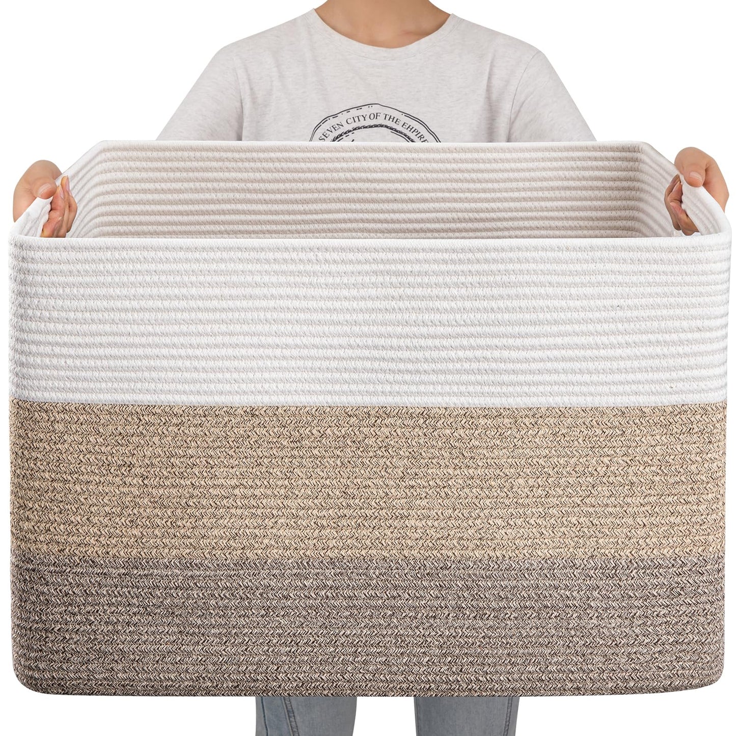 OIAHOMY - Cesta de manta súper grande de 108 L, 25 x 16 x 16 pulgadas, cestas tejidas rectangulares para almacenamiento, cesta de cuerda de algodón para sala de estar, almacenamiento de juguetes con