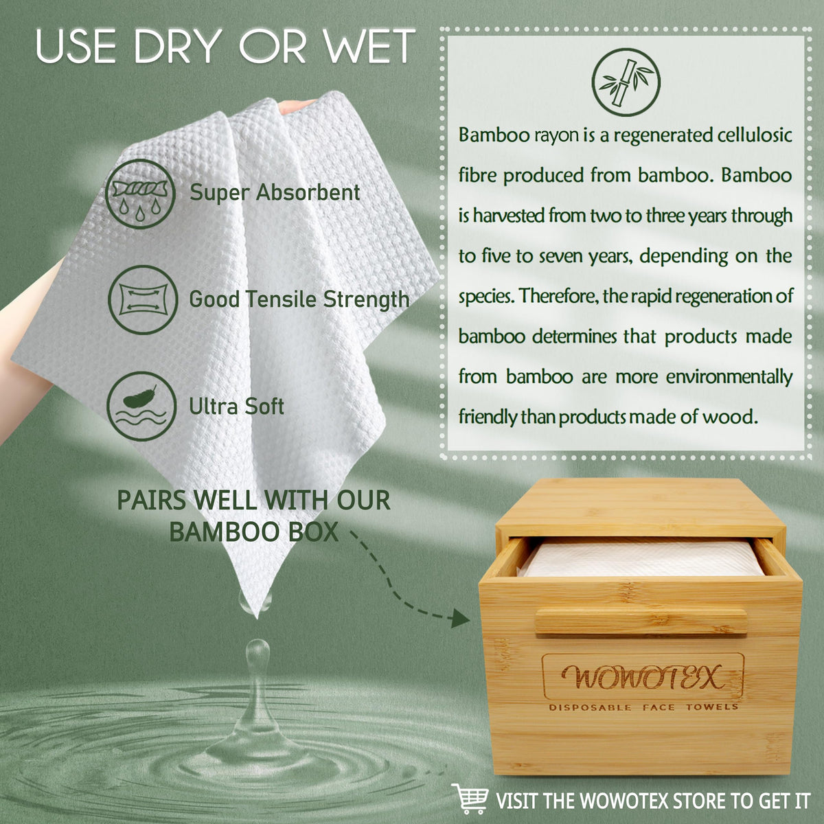 WOWOTEX - Toalla facial de viaje de bambú biodegradable, grande, 30 unidades, 2 unidades, extra gruesa, suave, limpia, para limpieza facial y corporal