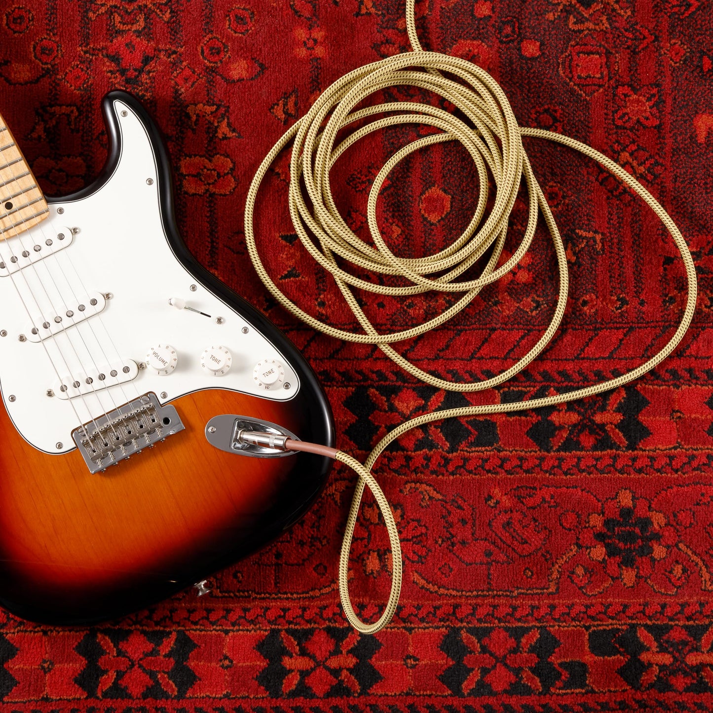 D'Addario Guitar Cable - Guitar Lead - Instrument Cable - Guitar Accessories - Custom Series Braided Cable - 20 Feet/7.62 Meters - Tweed - 1 Pack