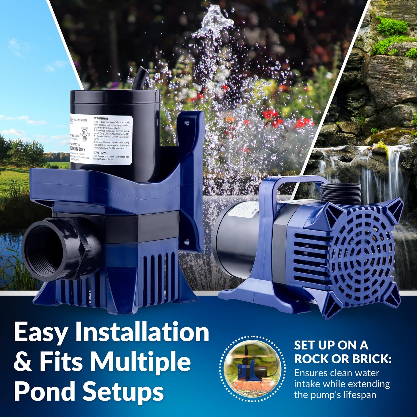 Bomba de Agua Sumergible Alpine Corporation 3100 GPH con Cable Largo y Adaptadores para Estanques y Fuentes