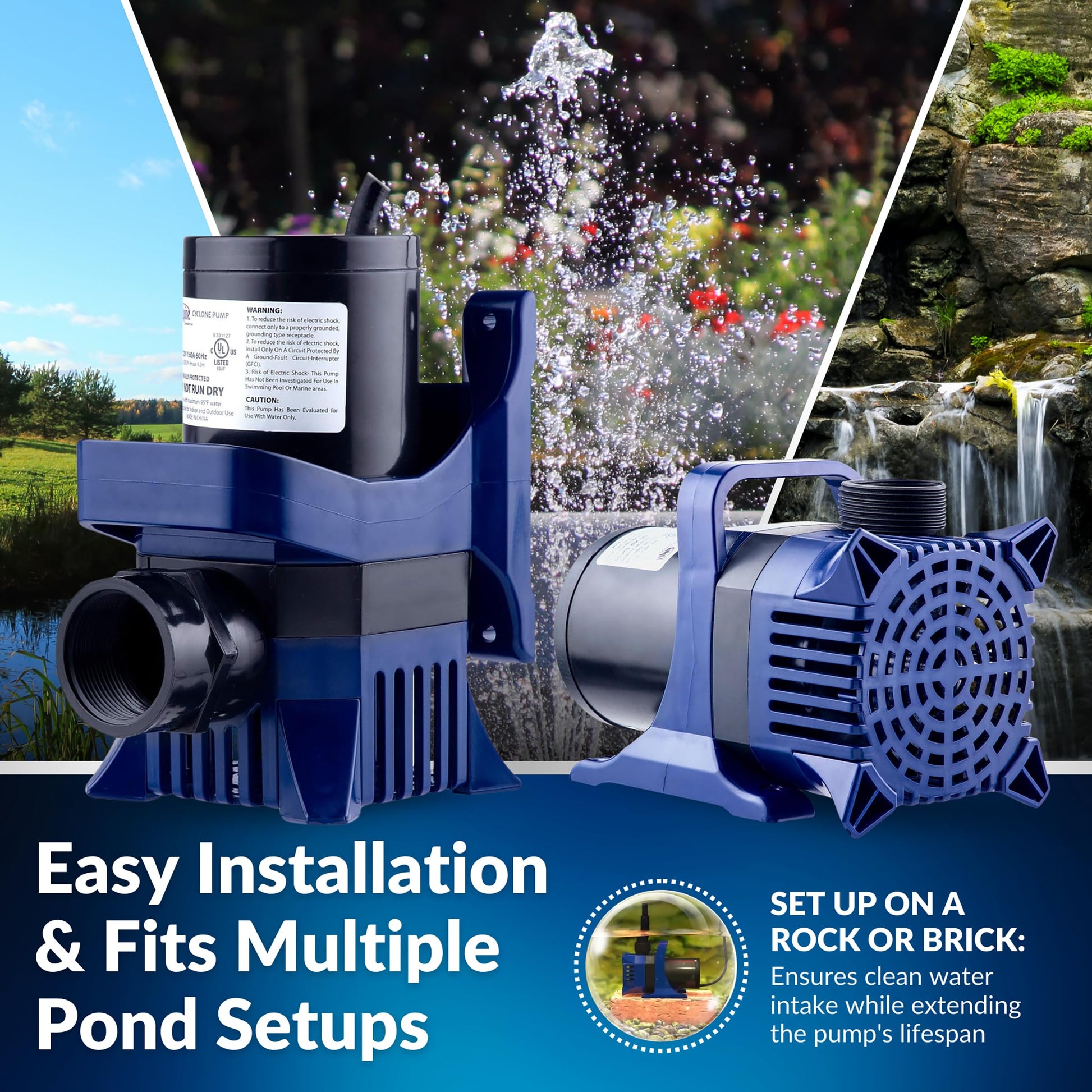 Bomba de Agua Sumergible Alpine Corporation 3100 GPH con Cable Largo y Adaptadores para Estanques y Fuentes