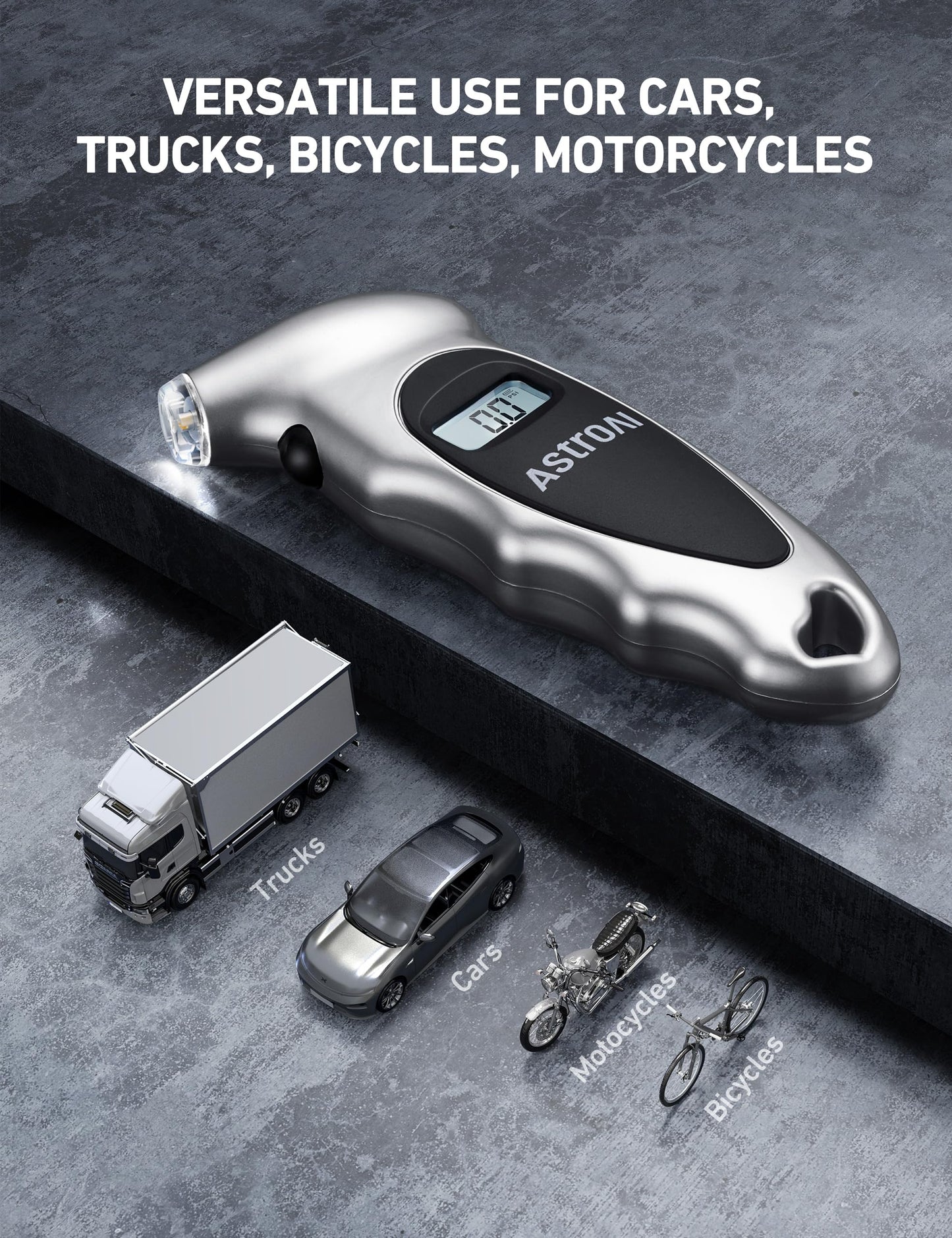 AstroAI - Medidor de presión digital de neumáticos con batería AAA reemplazable, 150 PSI, 4 ajustes de relleno para coche, camión, bicicleta, retroiluminada, LCD, antideslizante, accesorios de coche,