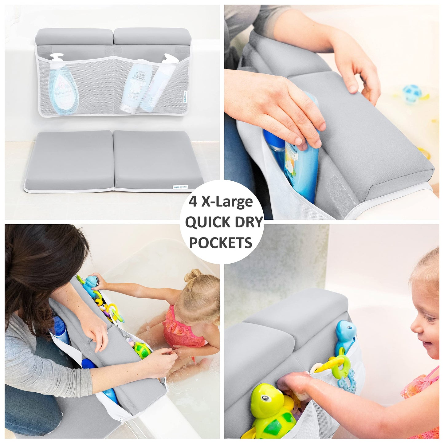 Almohadilla de baño para rodillas y coderas, 4,4 cm, extra gruesa, almohadilla para rodillas y codo para bañera. Codera para bañera con organizador de juguetes para bebés y accesorios para bebé, color gris