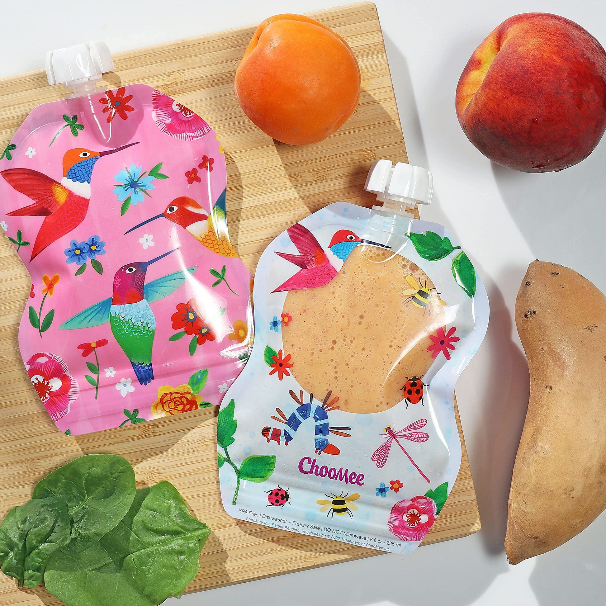 ChooMee Bolsas reutilizables para almacenamiento de alimentos para bebés, sin BPA, a prueba de fugas, para batidos, purés y alimentos para bebés, recargable, doble cierre, fácil de limpiar, parte