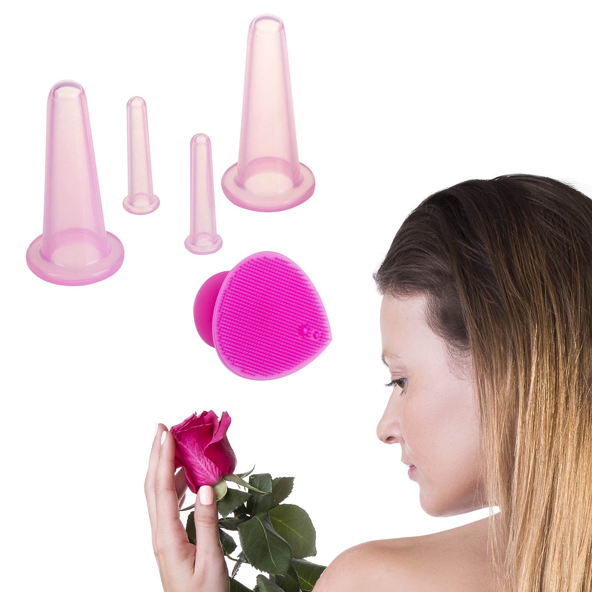 Cupping Therapy Set for Face - Face Cupping Set of 5pcs - Perfect Double Chin Reducer - Ideal to Cup your Cheeks, Chin and Lips - Facial Cupping Sets - Anti Cellulite Silicone Cups Kit - by Sandine