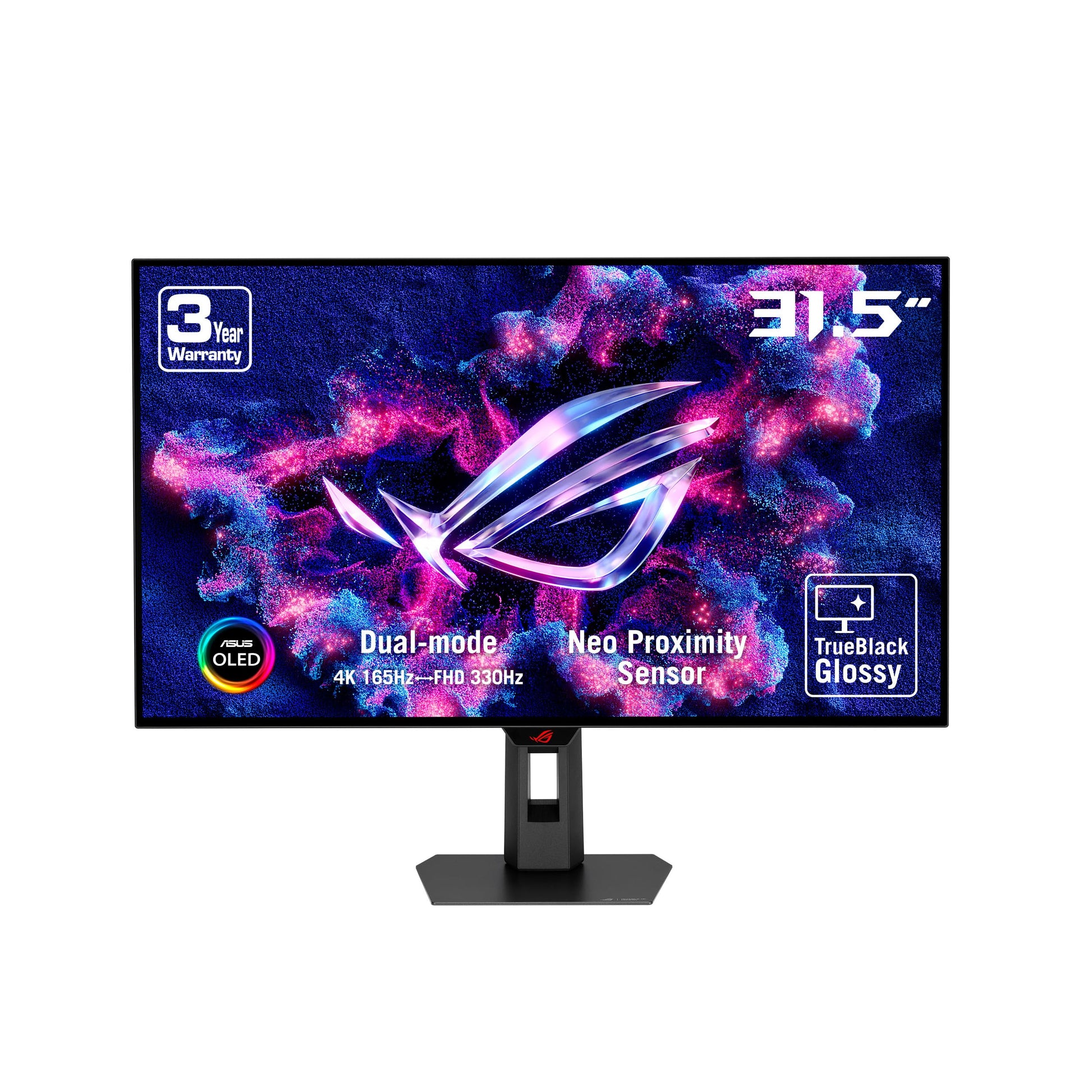 ASUS ROG Strix Monitor para Juegos OLED 4K de 32 Pulgadas (XG32UCWG) - TrueBlack Glossy OLED, Modo Dual (4K@165Hz, FHD@330Hz), 0.03ms, Compatible con G-Sync, Sensor de proximidad Neo, KVM automático