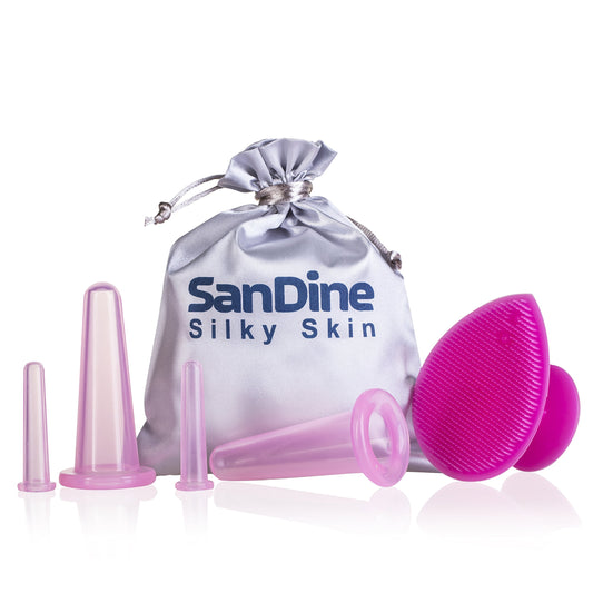 Cupping Therapy Set for Face - Face Cupping Set of 5pcs - Perfect Double Chin Reducer - Ideal to Cup your Cheeks, Chin and Lips - Facial Cupping Sets - Anti Cellulite Silicone Cups Kit - by Sandine