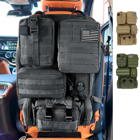 Organizadores Tácticos para Asiento de Coche HMLIN OUTOOORS Negro Universal con Bolsas MOLLE Desmontables