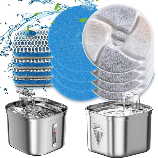 Homtyler - Filtros de fuente de agua cuadrados de acero inoxidable para gatos, paquete de 6 filtros de fuente de gato, 3 sistemas de triple filtración, filtros de carbón activado para filtro