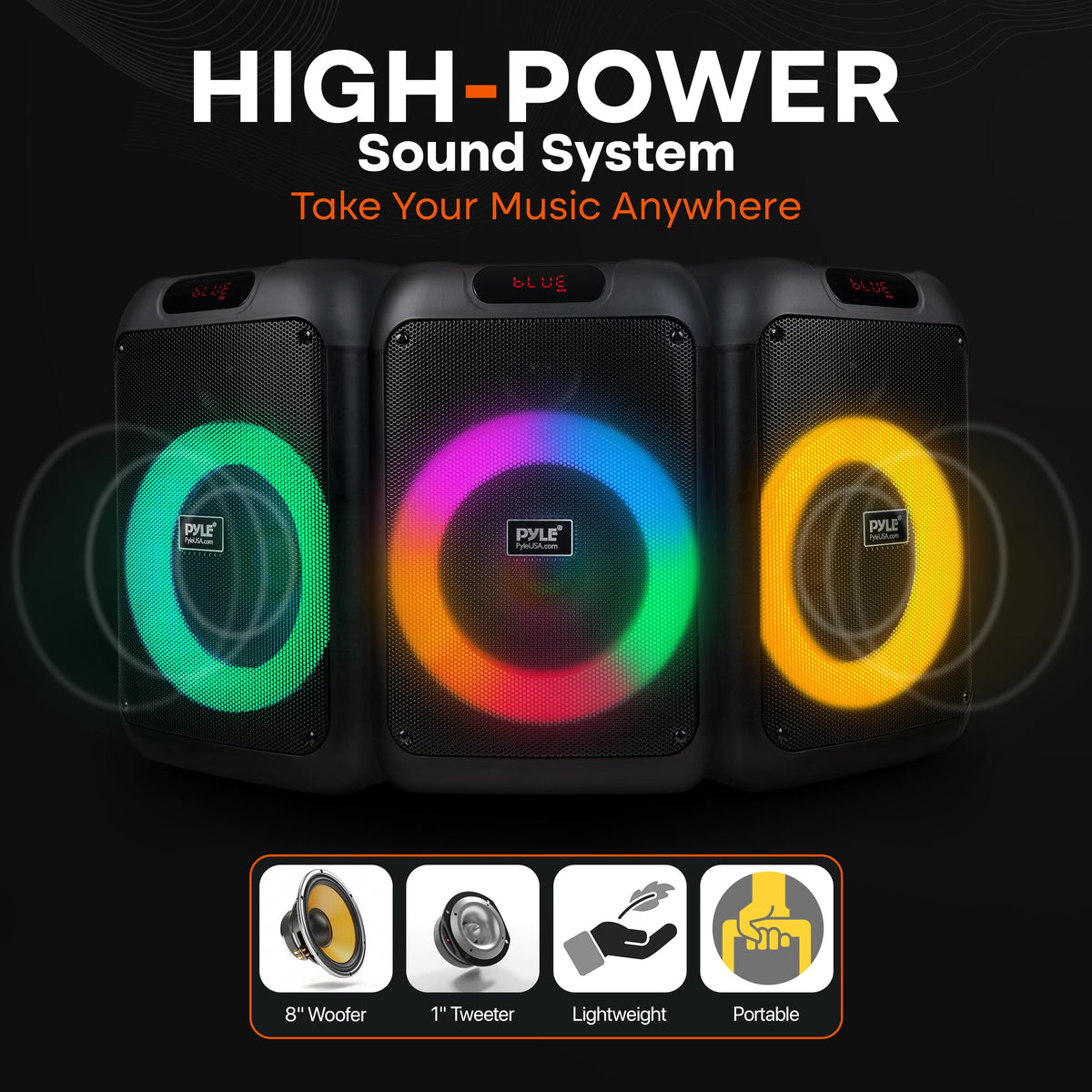 Bocina Bluetooth Pyle Verde Inalámbrico con Graves Potentes y Luces LED para Fiestas