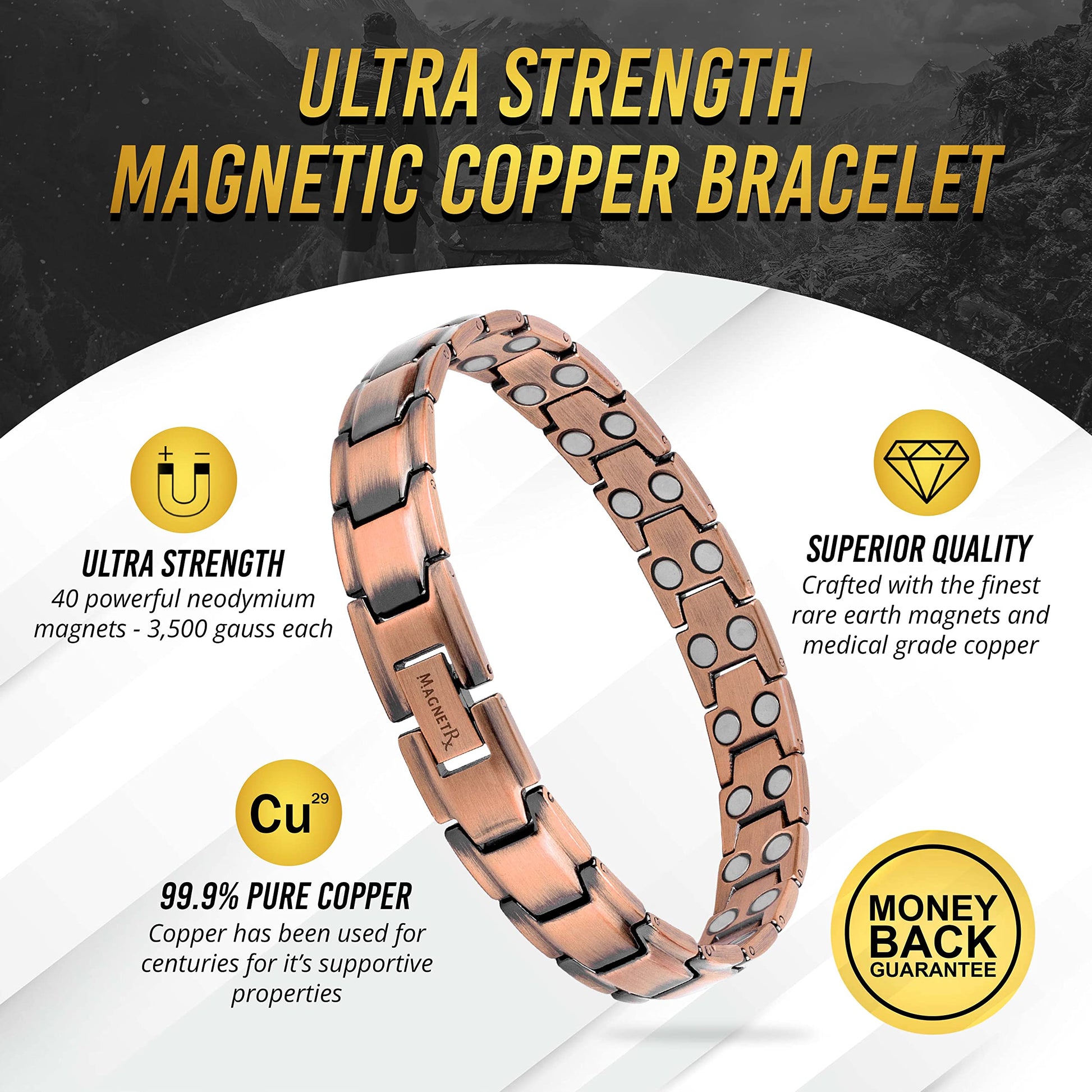 Pulsera de Cobre Puro MagnetRX Marrón Ultra Resistente Estilo Leo para Hombre