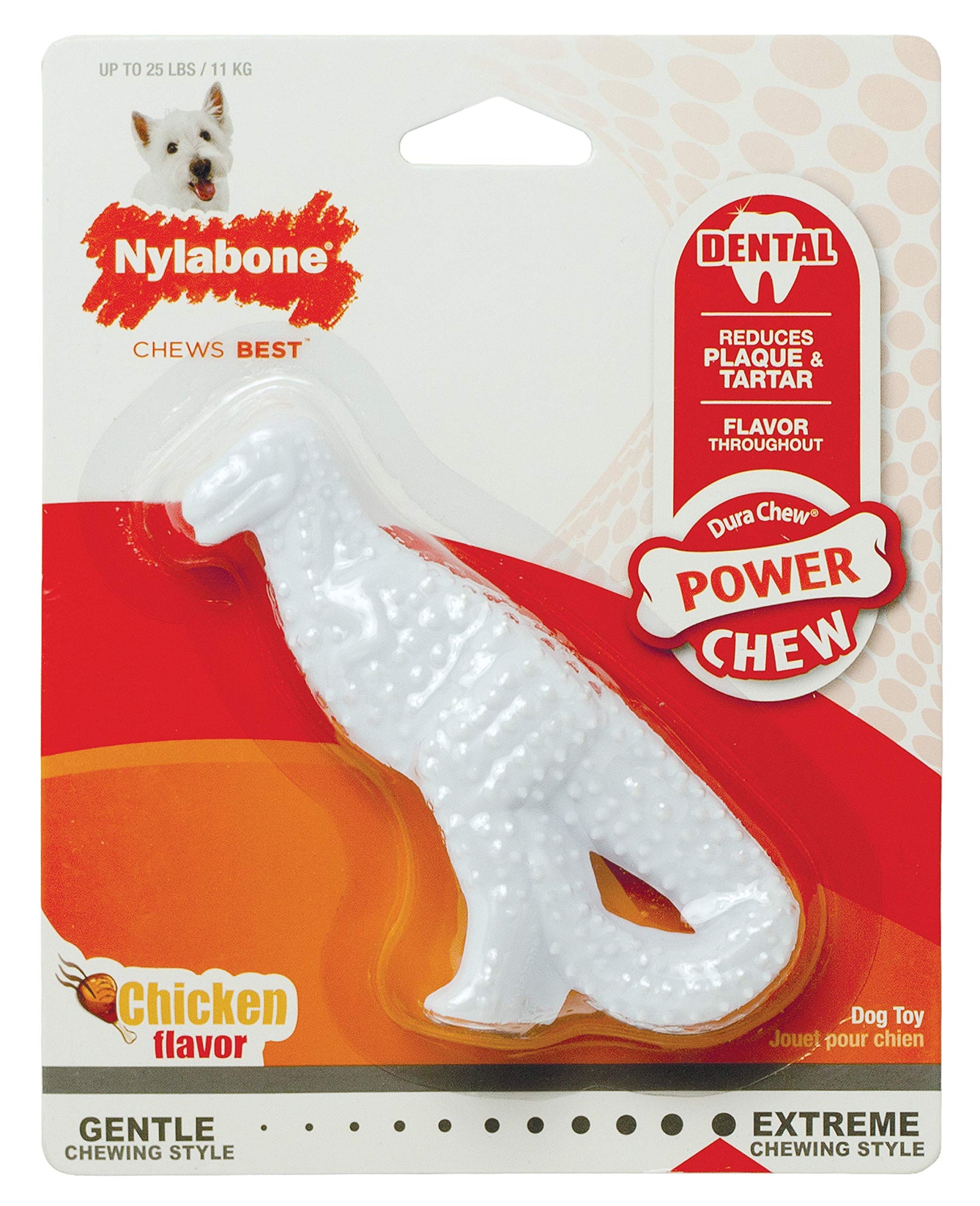 Juguete Masticable para Perro Nylabone Sabor Pollo Dino Dental Dura Pequeño