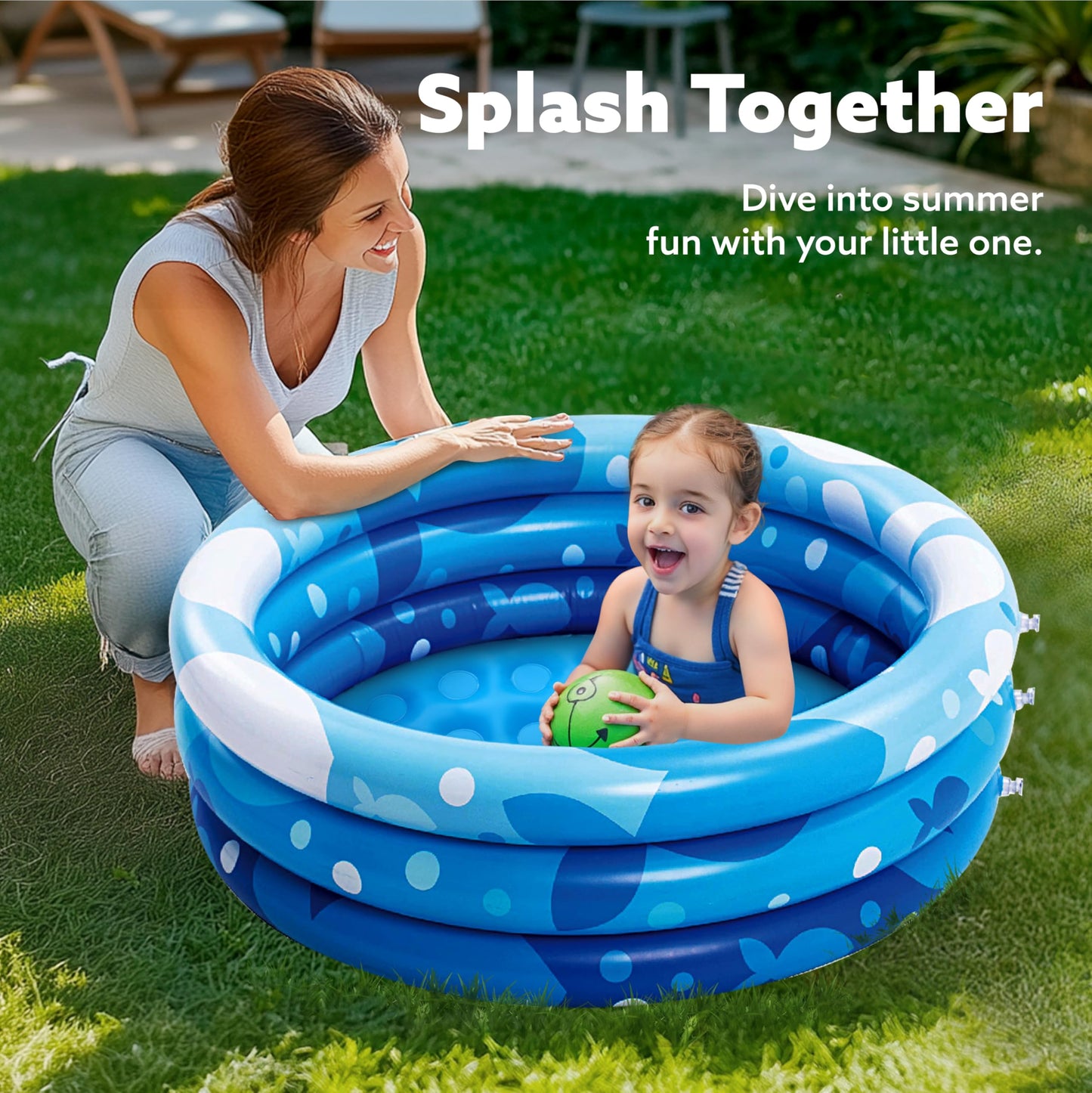 Piscina Infantil Inflable Sloosh Azul patrón Geométrico 3 Anillos para Niños