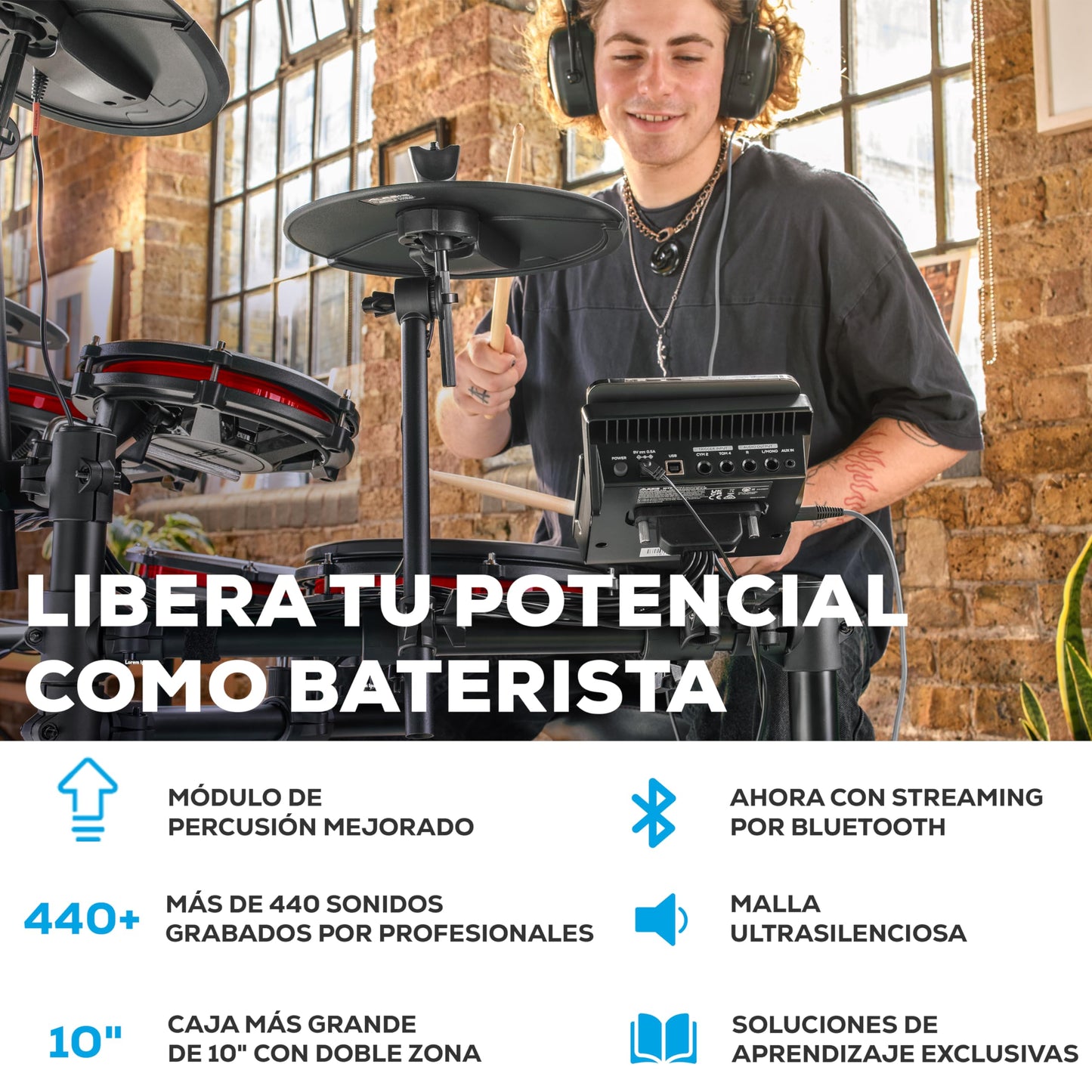 Kit Batería Electrónica Alesis Nitro Max Negra con Parches Malla y Bluetooth