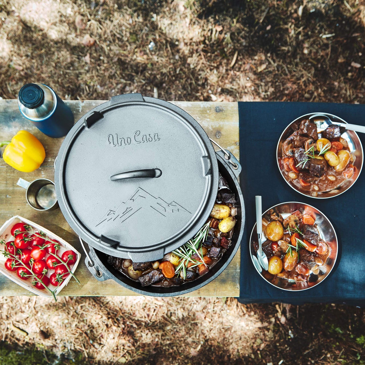 Uno Casa Olla holandesa de hierro fundido para camping - Olla con tapa presazonada de 5,6 litros ideal para ir de acampada