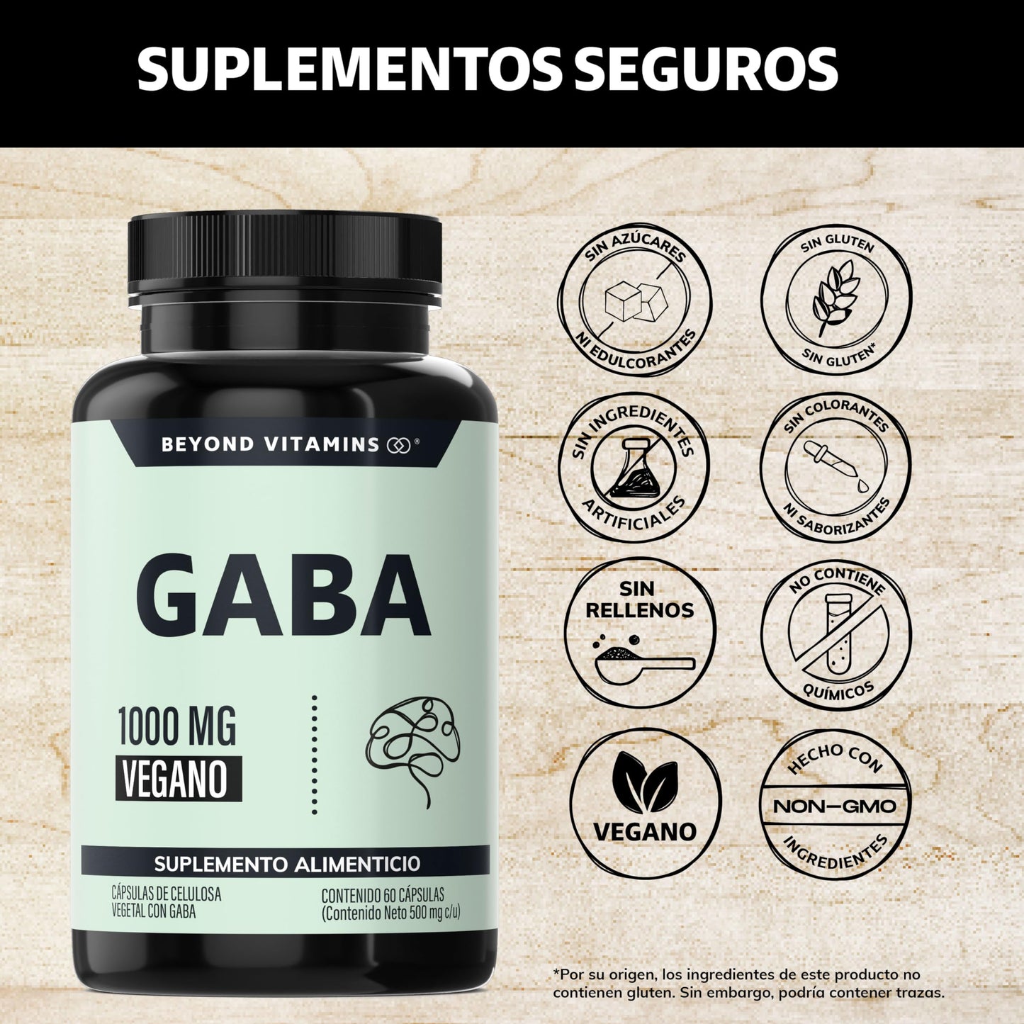 Beyond Vitamins | GABA 1000 mg, con cápsulas de tecnología vegana, Ácido Gamma Aminobutírico Sin rellenos ni ingredientes innecesarios, 60 cápsulas