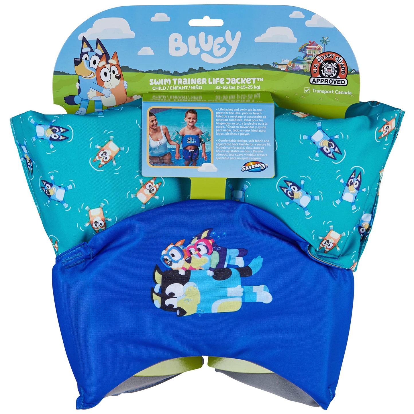 Chaleco Salvavidas SwimWays Azul Aprobado por la Guardia Costera para Niños 33 a 55 Libras
