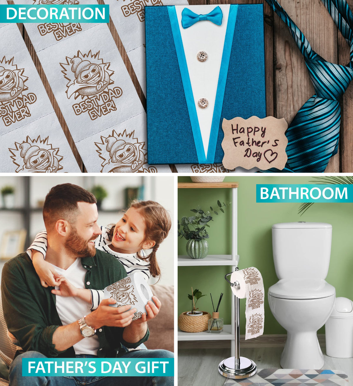 Rollo de Papel Higiénico TP Happy Fathers Day Super Hero Best Dad Ever Impreso 500 Hojas