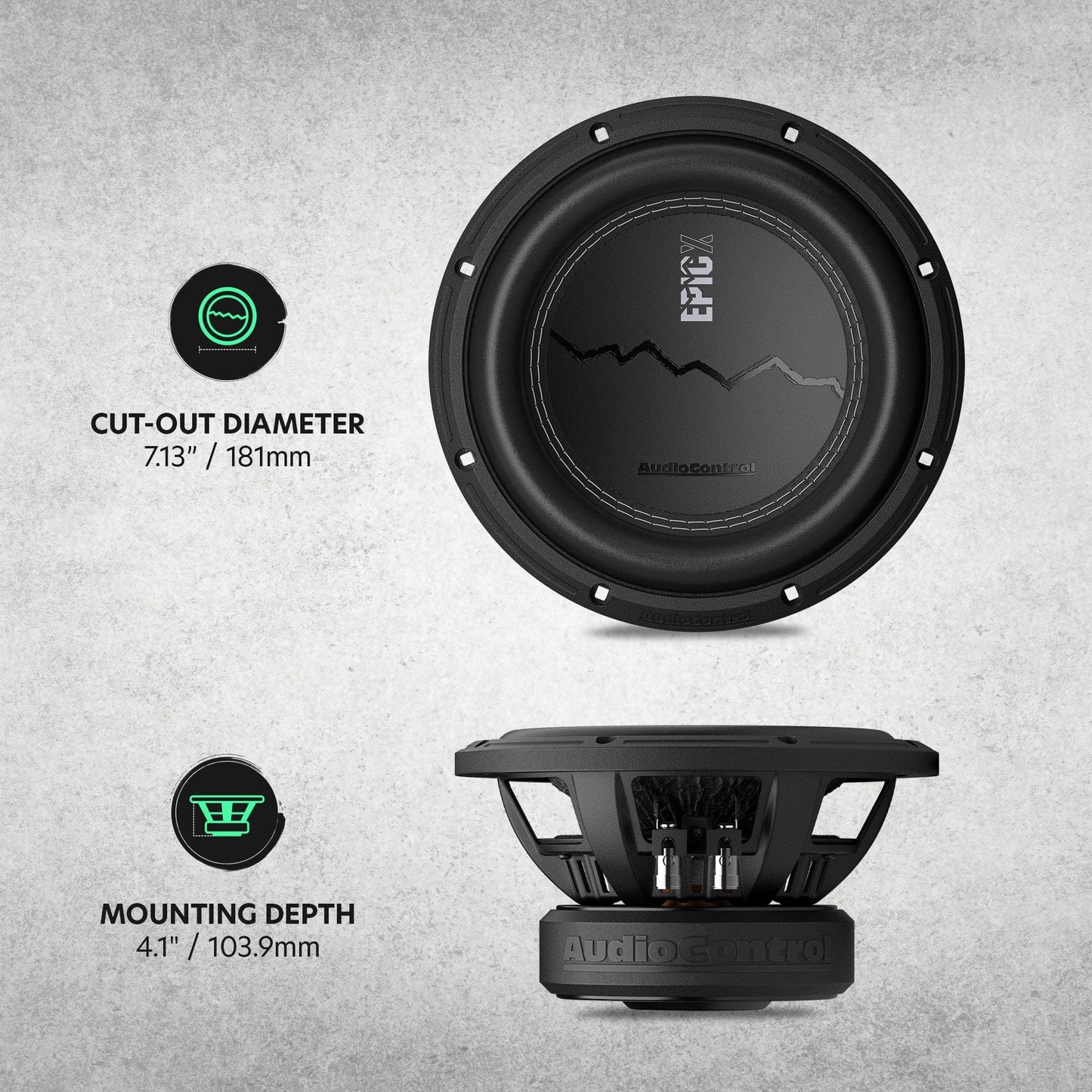 AudioControl EPICX Series - Altavoz de subwoofer para coche de 8 pulgadas, potencia máxima de 600 W (400 W RMS), bobinas de voz duales de 2 ohmios, subwoofer Loud Pro StreetBass para sistema de audio