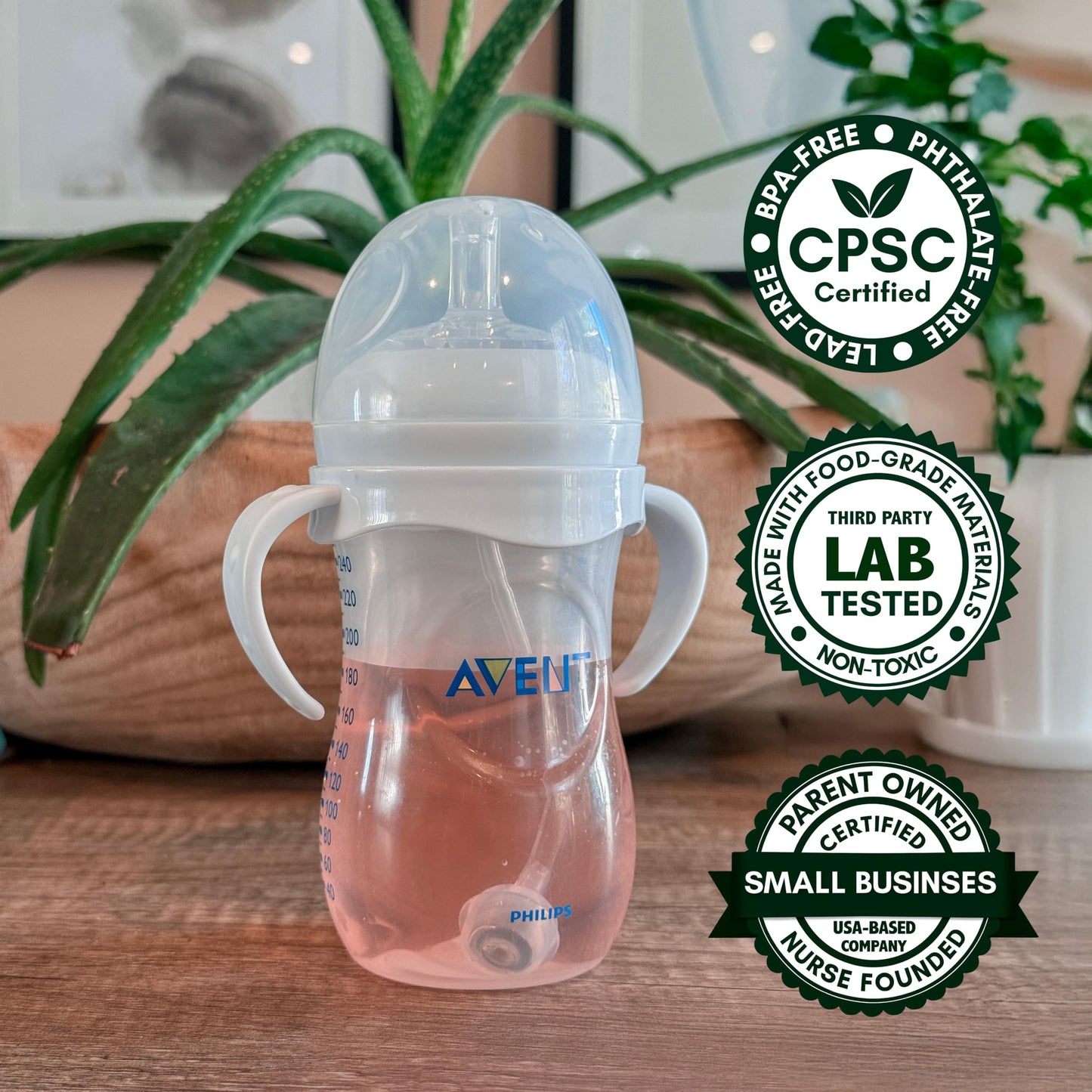 Kit de conversión de taza con pajita para biberones naturales de bebé Philips Avent, 2 unidades, tetinas de pajita de silicona de grado alimenticio y pajita ponderada, asas de botella, cepillo de