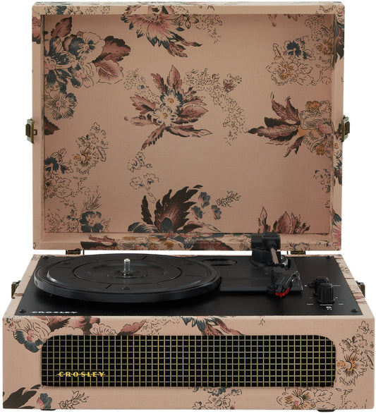 Crosley CR8017B-FL Voyager - Tocadiscos de Vinilo portátil clásico con Entrada y Salida Bluetooth y Altavoces Integrados, Floral