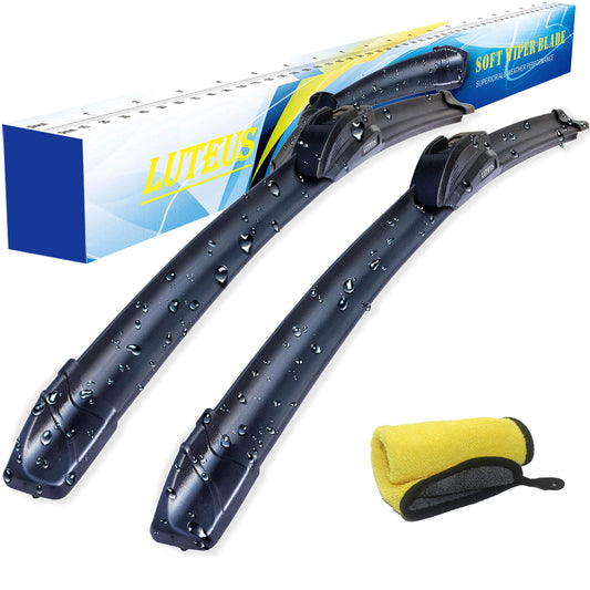 LEUTEUS Limpiaparabrisas de 55.9 cm + 45.7 cm, calidad OEM, repuesto de alta calidad para todas las estaciones (juego de 2), con 1 toalla extra de microfibra de alta calidad