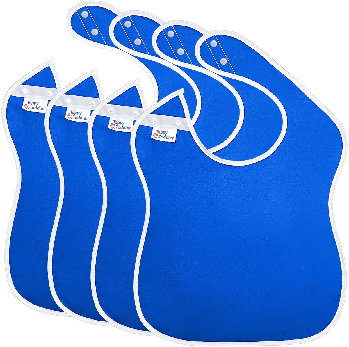 Toppy Baberos grandes impermeables para niños pequeños con botones a presión, color azul real, 4 baberos