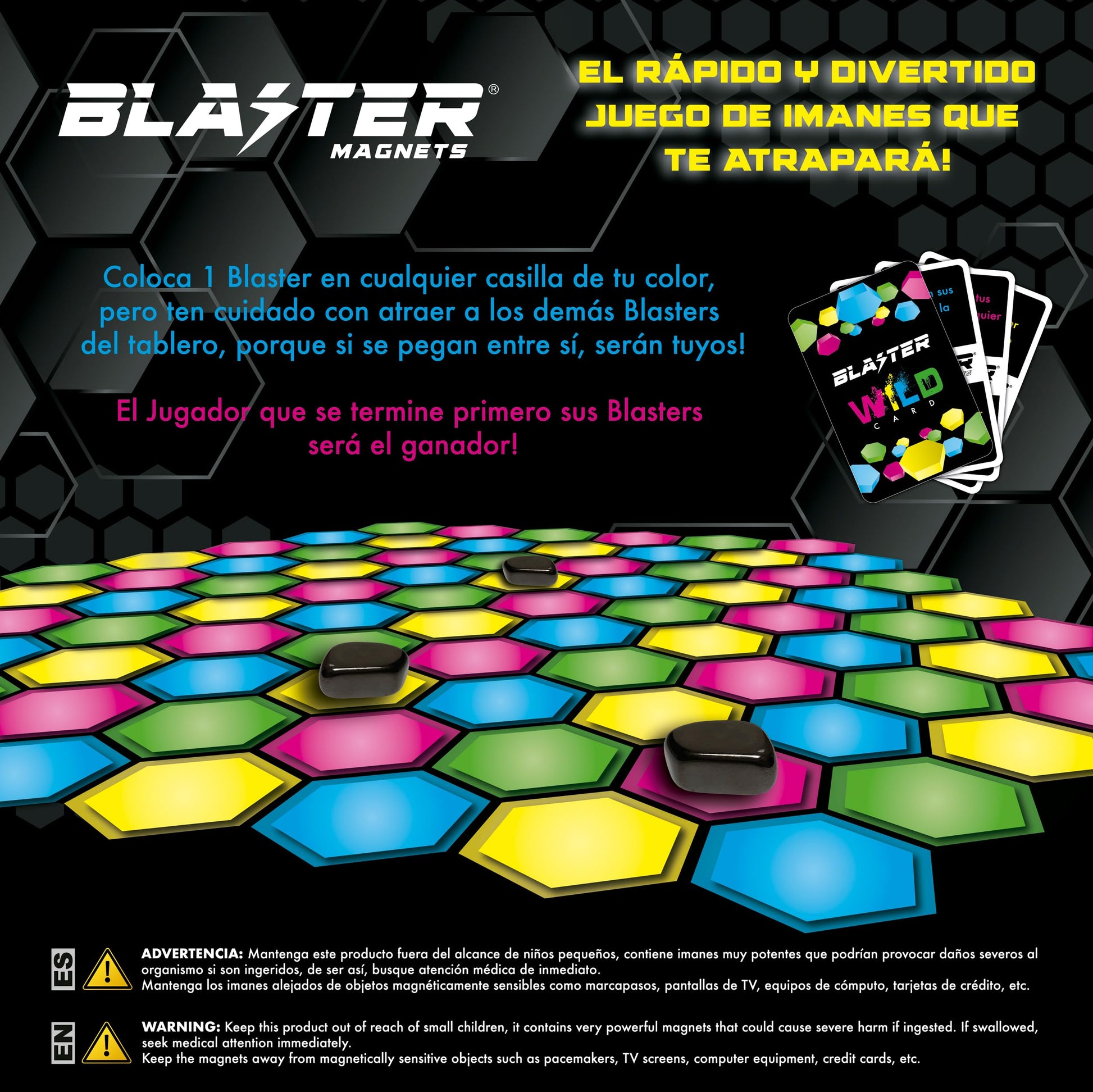 Blaster Magnets Juego de Mesa Original Juego de Imanes Que te atrapará! Ajedrez magnético, 32 Piedras magnéticas! Tablero de Colores,12 Cartas, 2 a 8 Jugadores, Fiestas, Familiar, Estrategia.