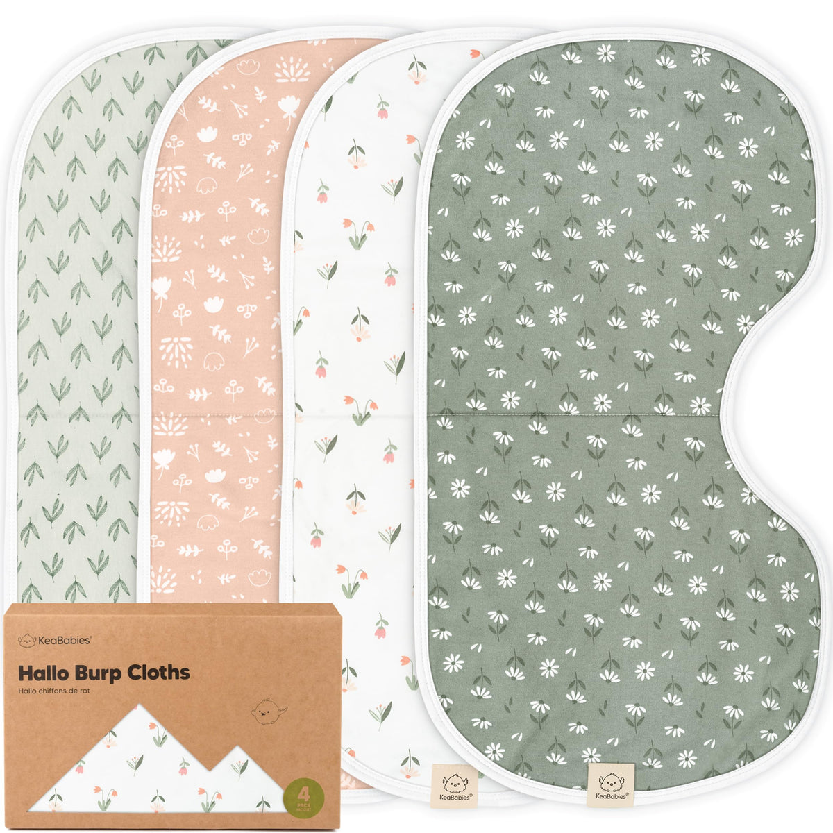 KeaBabies Juego de 4 paños para eructos de bebé, para niña y niño - Paño para eructos de algodón orgánico, extra grande, absorbente, paños para eructos suaves y baberos para bebés, paños para eructos