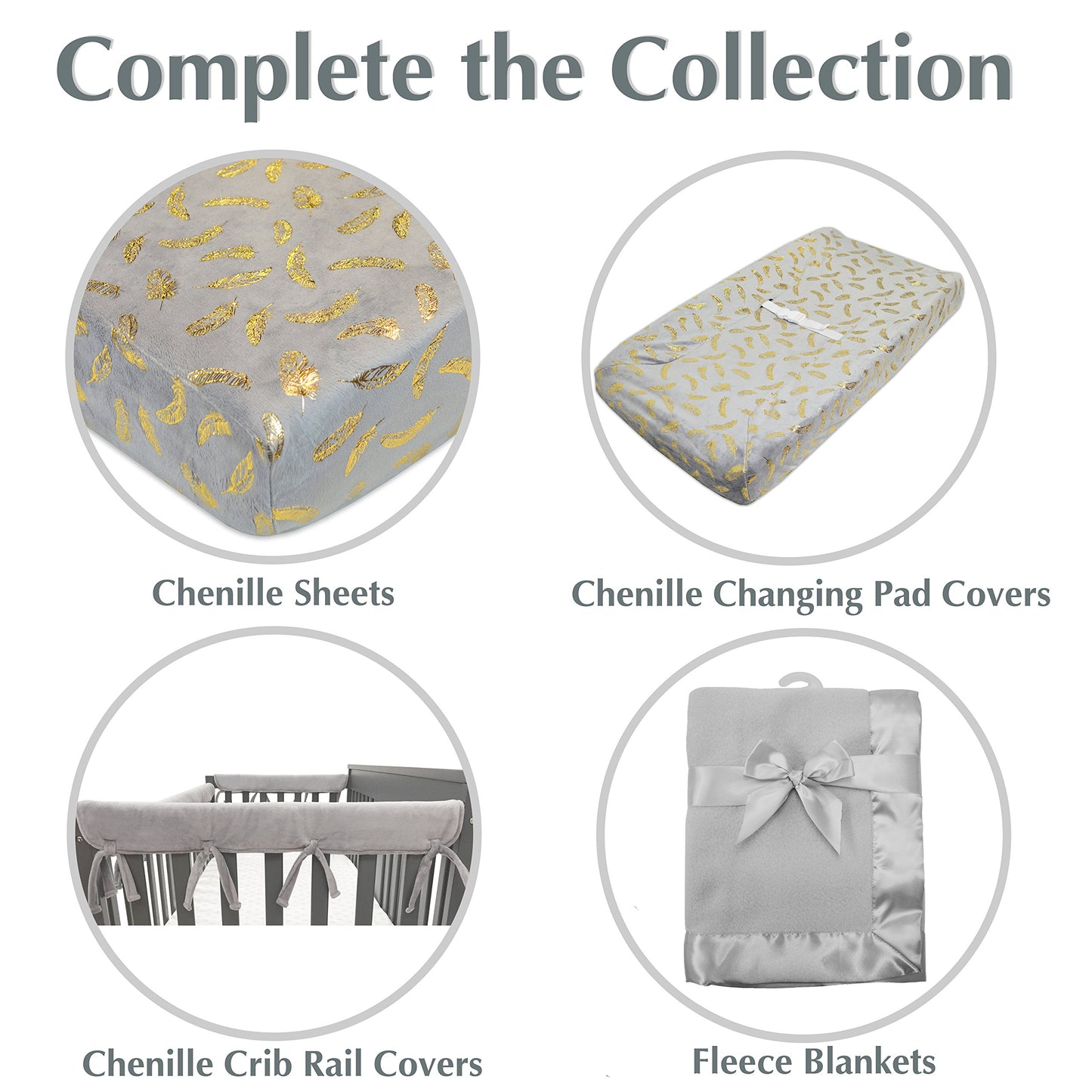 Funda para Cambiador Contorneado American Baby Company Pluma Dorada Brillante en Gris Sólido para Niños y Niñas