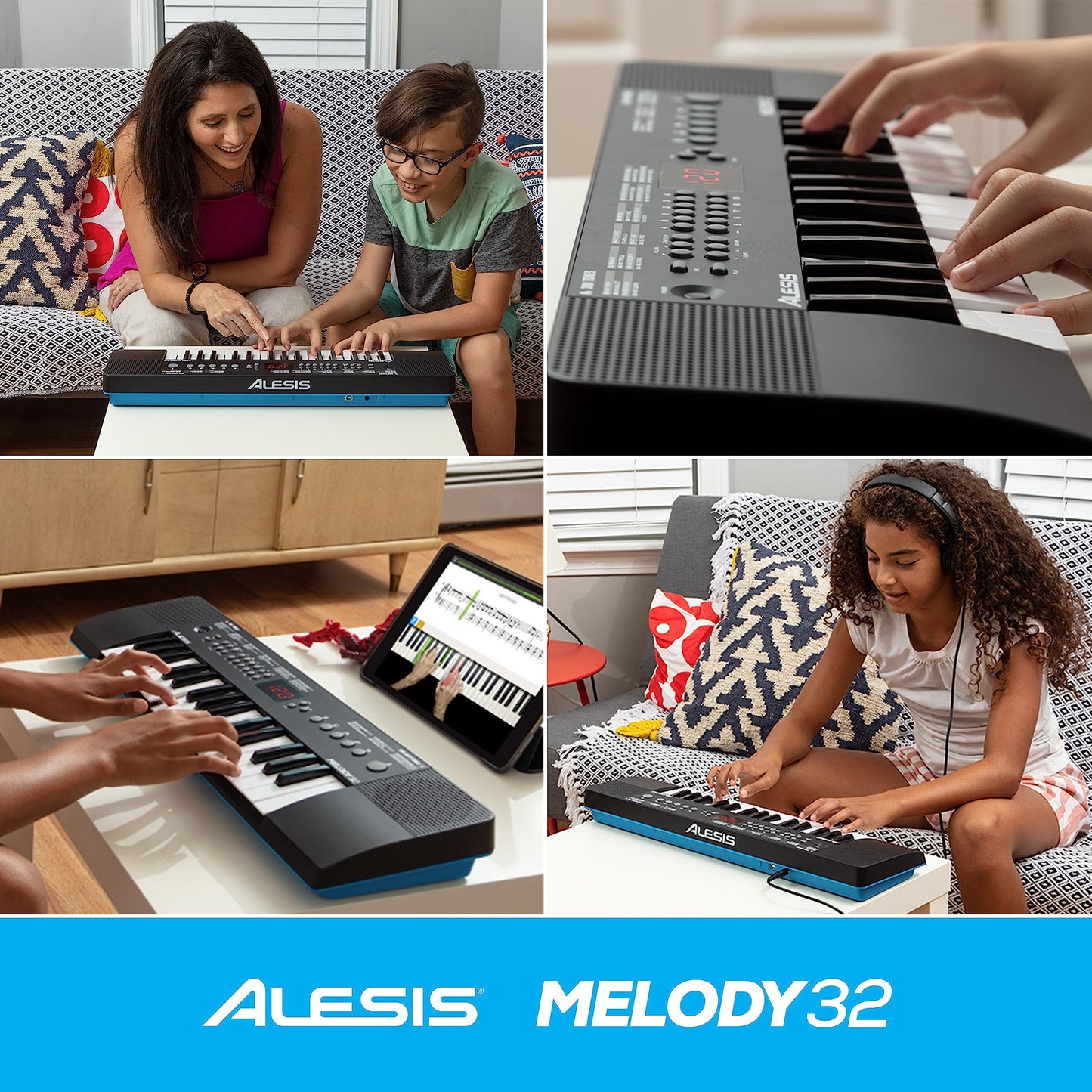 Alesis Melody 32 – Piano eléctrico, piano para niños con 32 teclas, altavoces, Teclado Musical con 300 sonidos, 40 demos, conectividad USB-MIDI