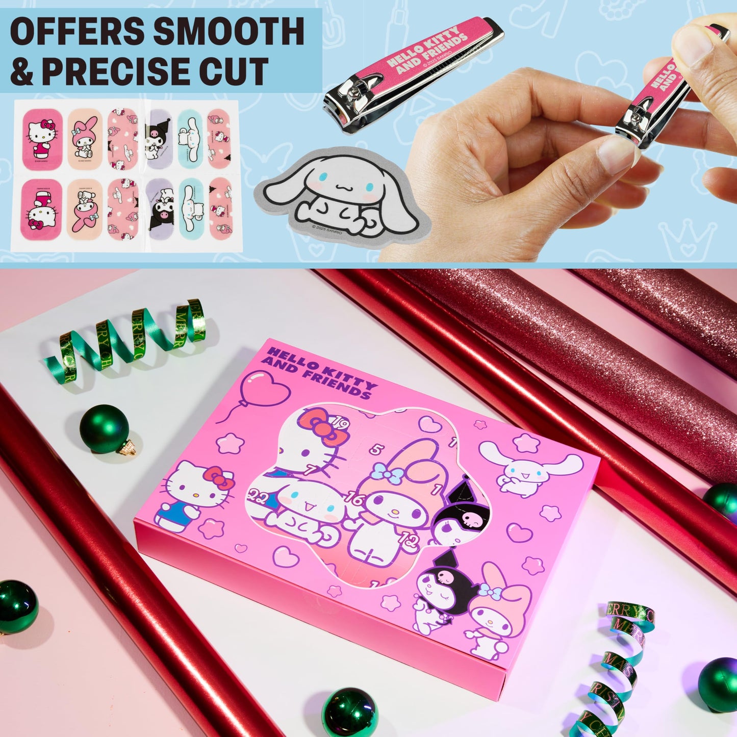 Calendario de Adviento Hello Kitty 2025 para mujeres y adolescentes, brochas de maquillaje, pinzas para el cabello, máscara de ojos, kit de regalo de belleza y cuidado personal, cuenta regresiva