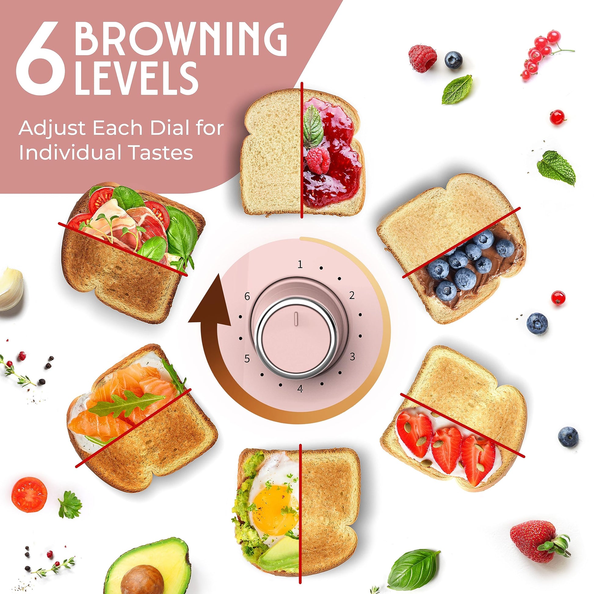 Mueller Retro Toaster 4 Slice with Extra Wide Slots Bagel, Defrost, Reheat, Cancel Function, 6 Browning Levels, Dual Independent Control Panel, Removable Crumb Tray and High Lift Lever, Pink