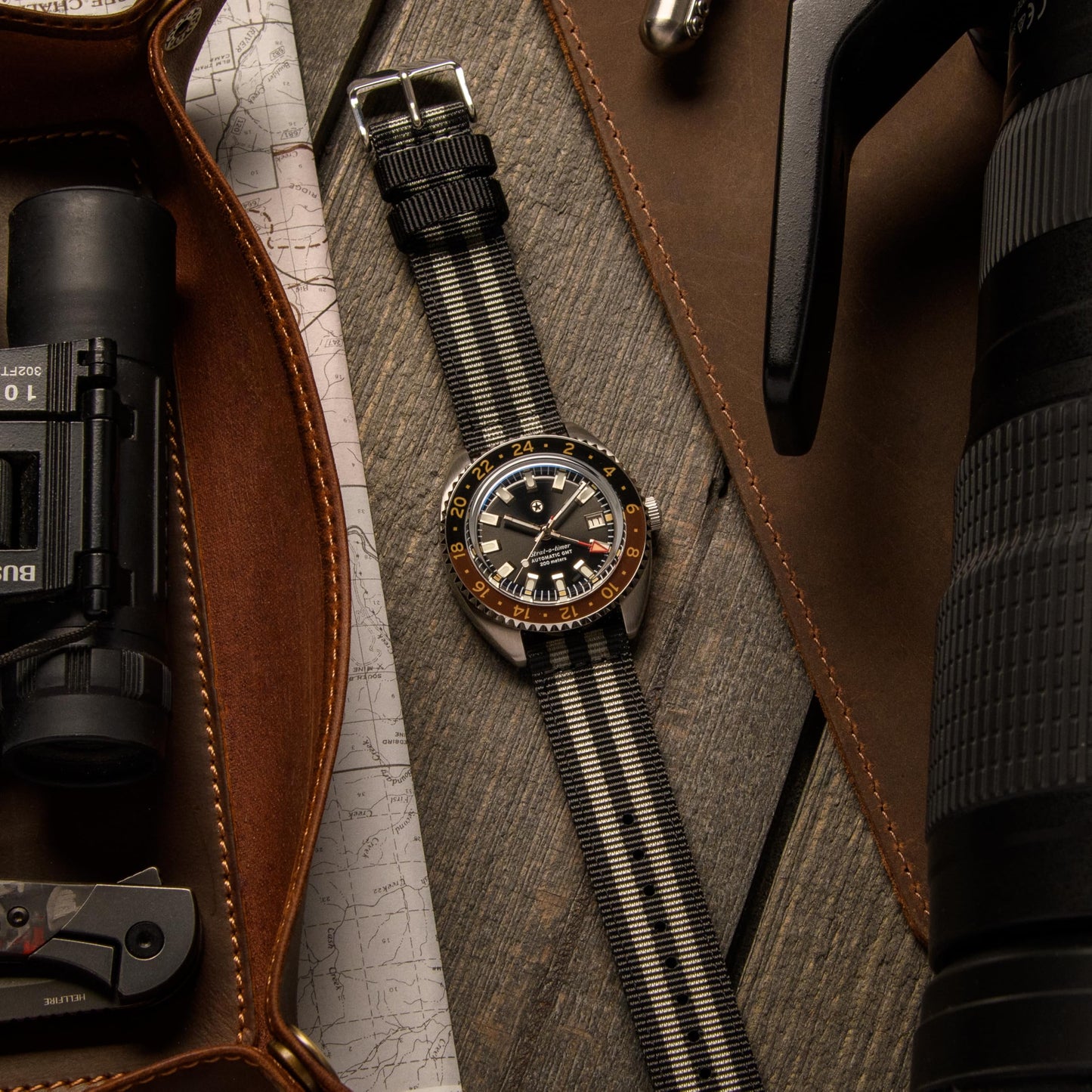 Correa de Reloj Archer Negro y Gris de Nailon Premium de Liberación Rápida 22mm