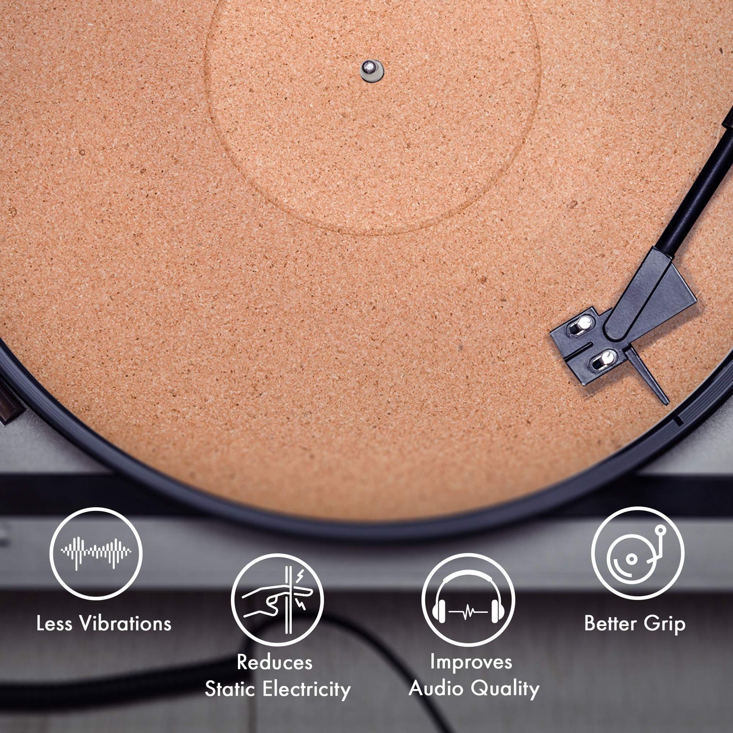 Alfombrilla de corcho para tocadiscos Pro-Spin para reproductores de discos LP de vinilo (3 mm) de alta fidelidad de sonido audiófilo, ayuda a reducir el ruido debido a la estática y el polvo