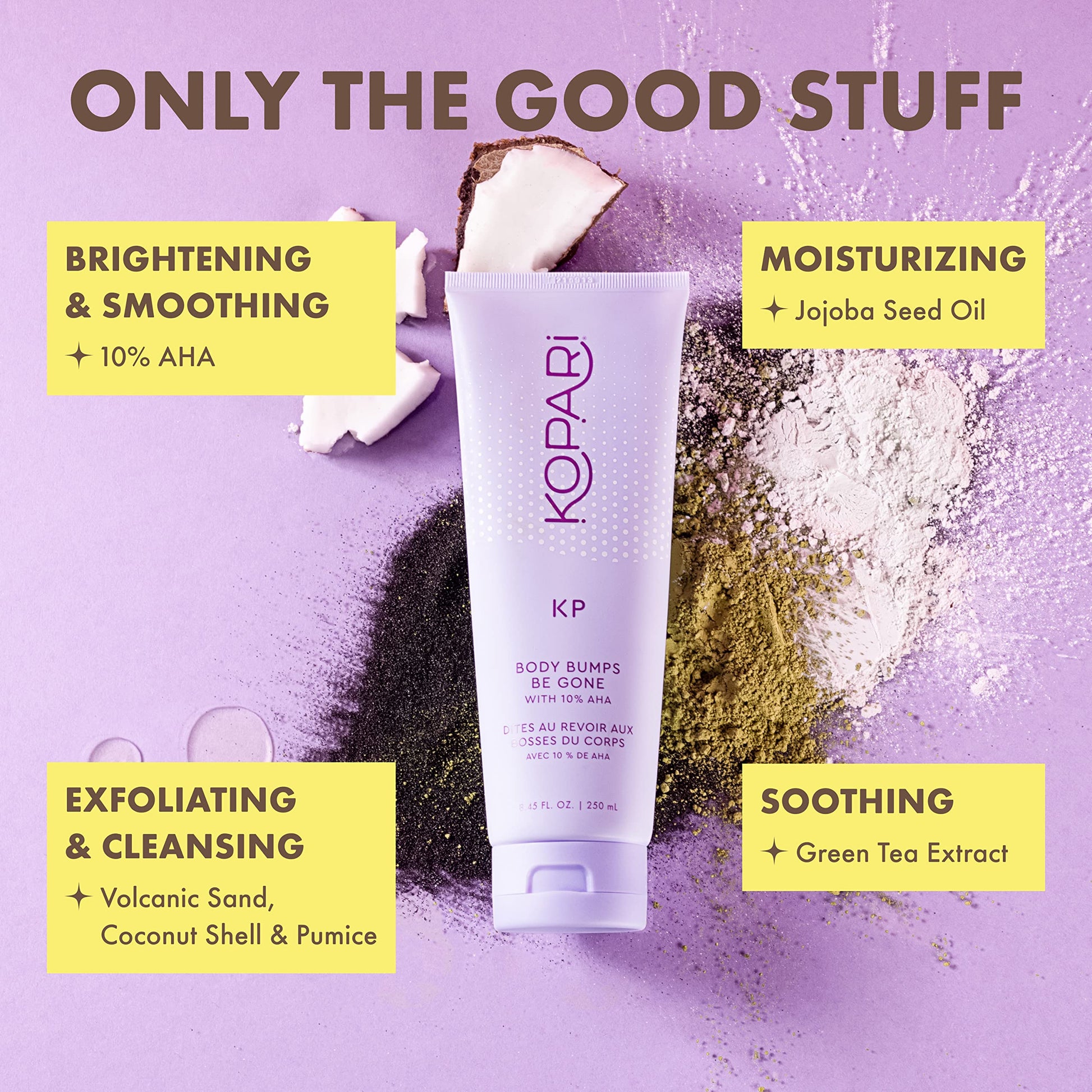 Kopari Prettywill KP Body Bumps Be Gone Exfoliating Body Scrub with 10% AHA, to Smooth Skin, Reduce Bumps, Decongest Pores, Clarifying, Gently Exfoliate & Wash | 2 oz