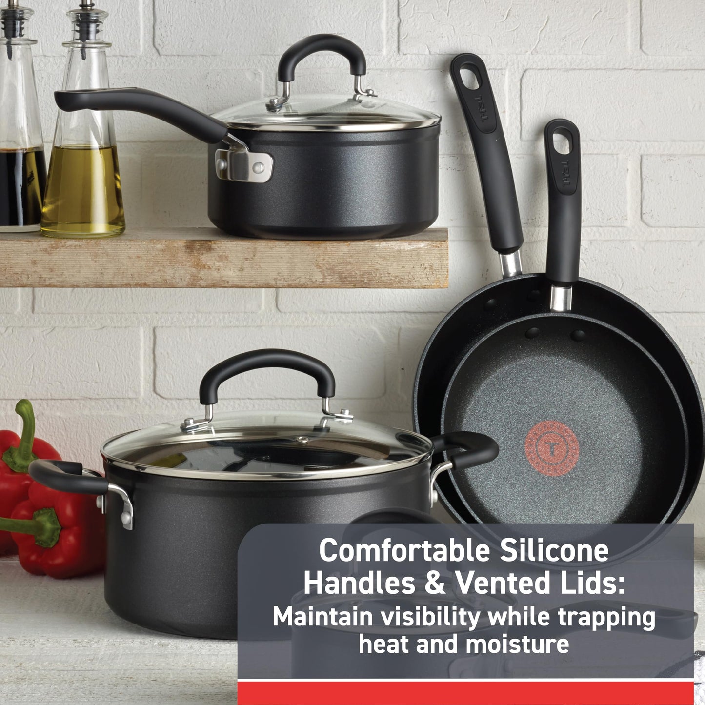 Juego de Utensilios de Cocina T-fal Negro de Titanio Antiadherente Avanzado con Indicador de Calor, 12 Piezas