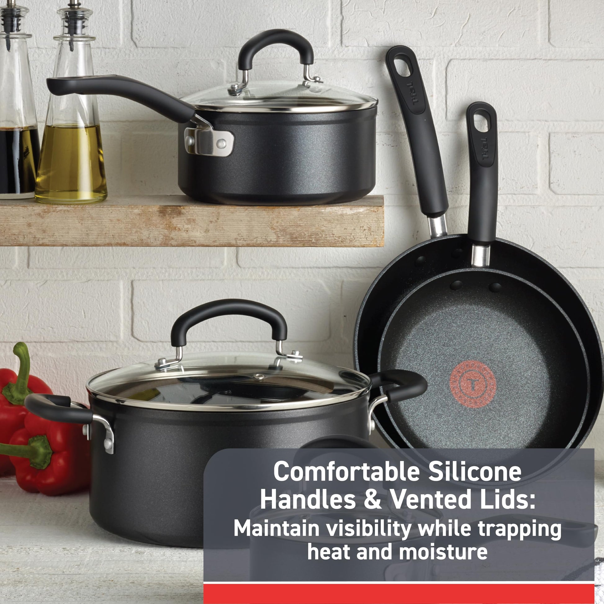 Juego de Utensilios de Cocina T-fal Negro de Titanio Antiadherente Avanzado con Indicador de Calor, 12 Piezas