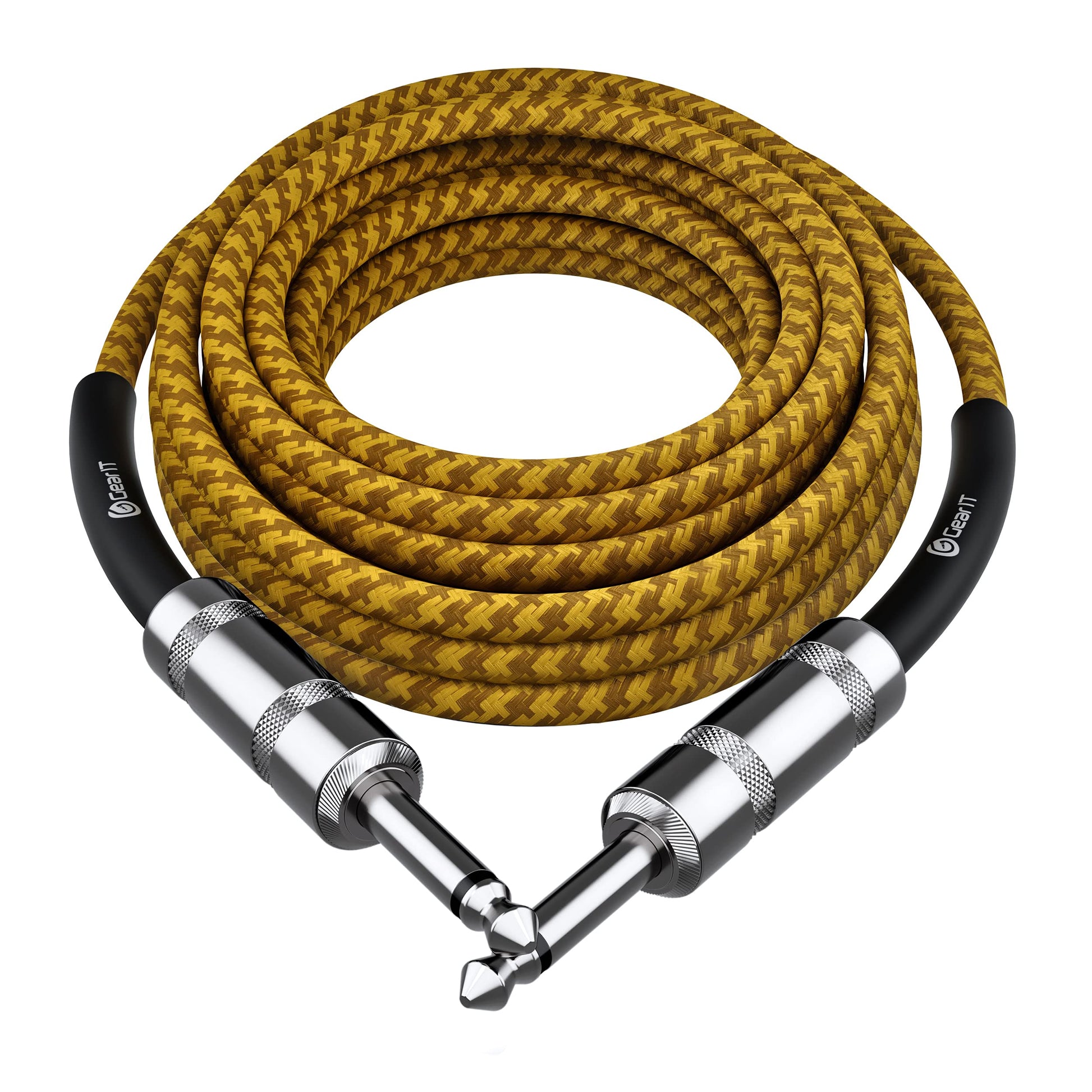 GEARit - Cable de audio para instrumento (20 pies) de 1/4 pulgadas a 1/4 pulgadas recto macho a macho para cable AMP, bajo y guitarra eléctrica, color café/amarillo