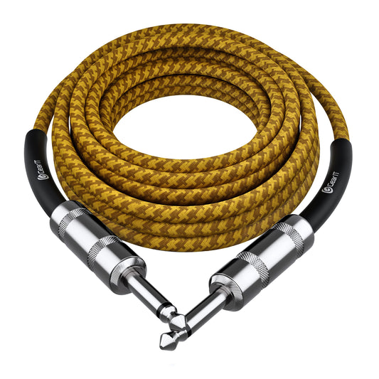 GEARit - Cable de audio para instrumento (20 pies) de 1/4 pulgadas a 1/4 pulgadas recto macho a macho para cable AMP, bajo y guitarra eléctrica, color café/amarillo