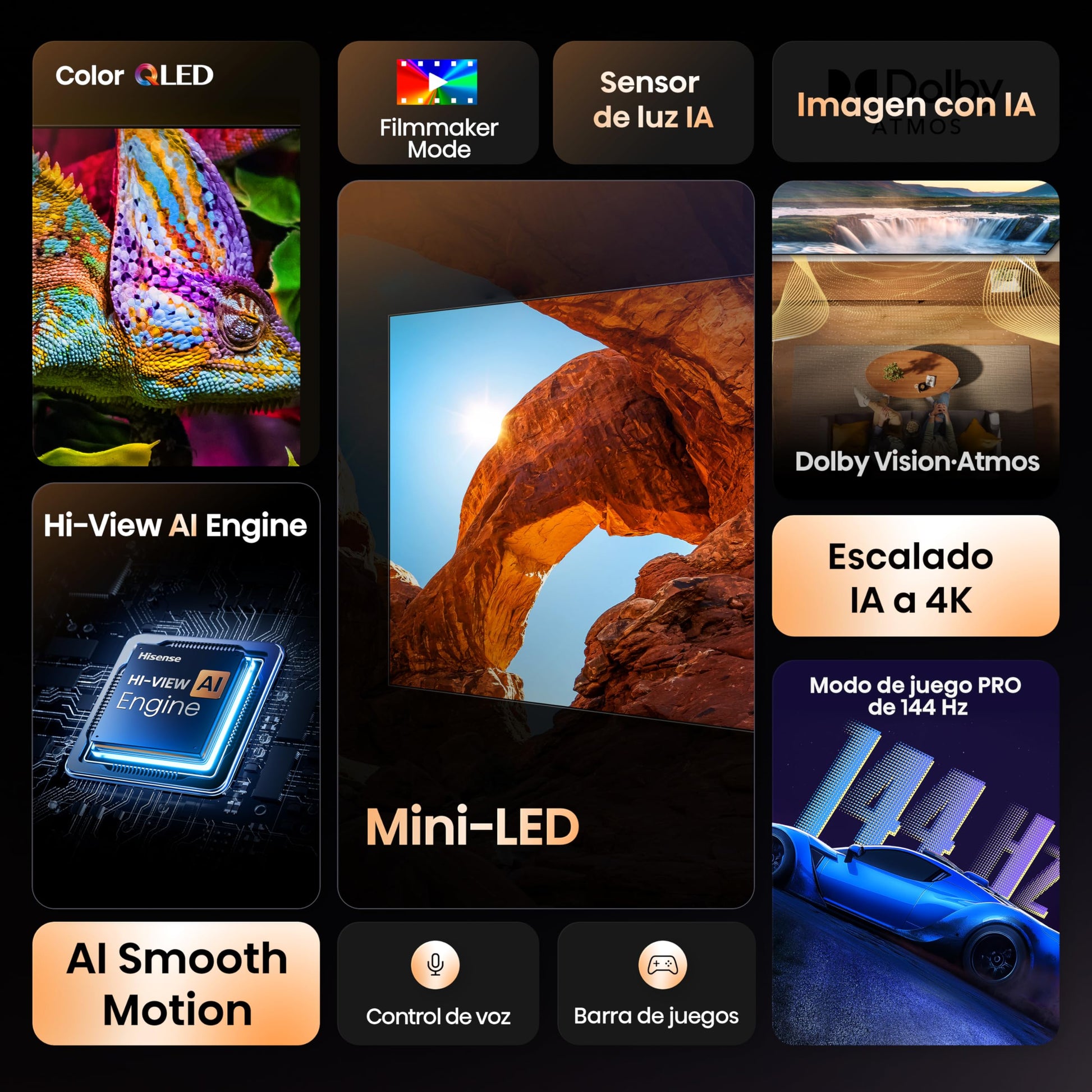 Hisense Television QD7QFM (último Modelo) Pantalla 75 Pulgadas,Mini-LED Smart Fire TV UHD 4K,Control Remoto por Voz con Alexa,Hi-View AI Engine,Modo de Juego Pro de 144 Hz,Dolby Vision·Atmos