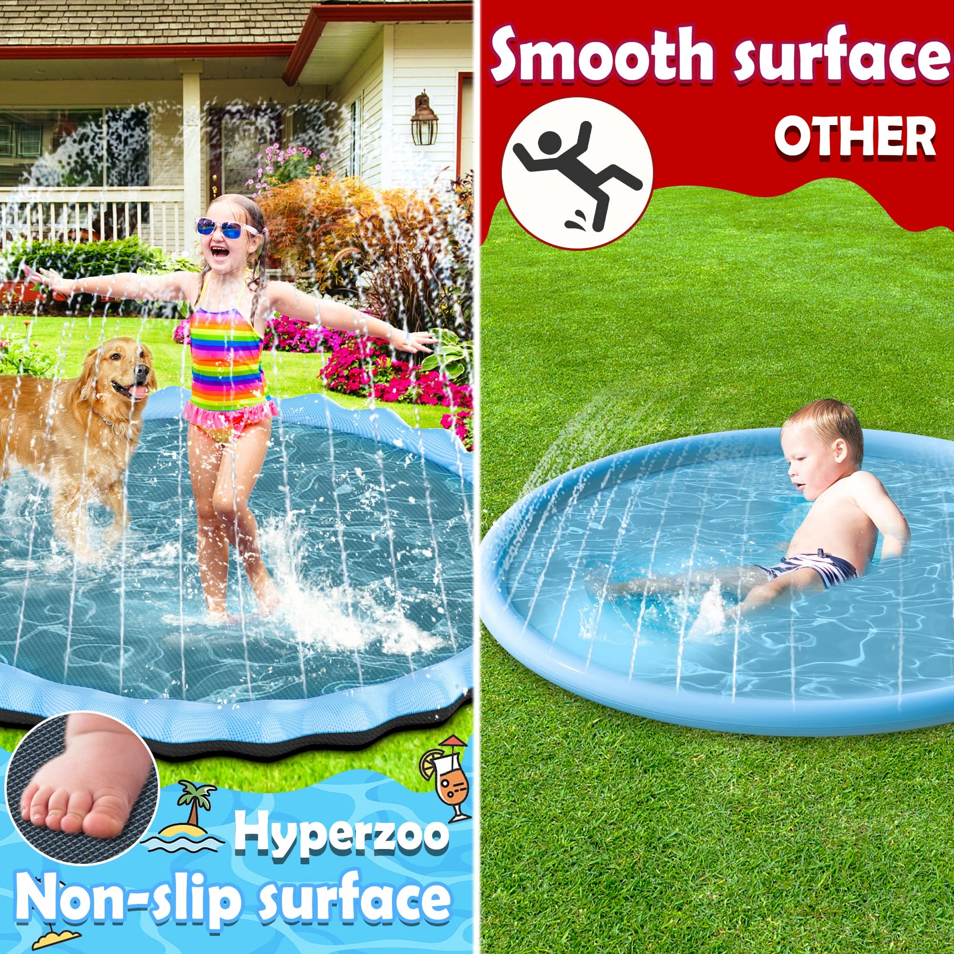 Hyperzoo - Alfombrilla para salpicaduras para niños y perros, de 94.5 pulgadas, almohadilla inflable para salpicaduras para piscina, grosor mejorado, juguetes de agua al aire última intervensión, para