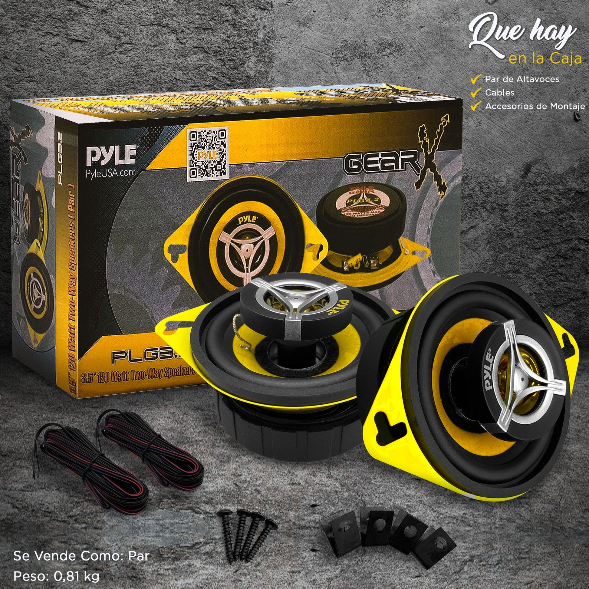 Bocinas para Auto Pyle Negro Dos Vías 3.5 Pulgadas 120 Watts Sistema estéreo