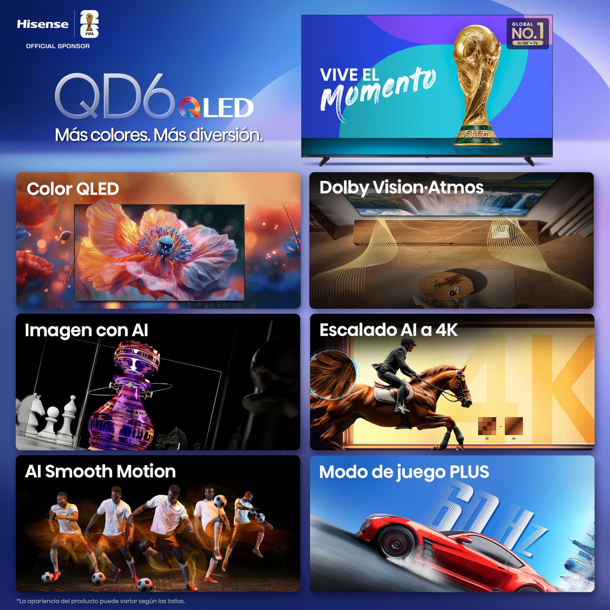 Hisense Television QD6QFM (Modelo 2025) Pantalla 85 Pulgadas,QLED Smart Fire TV UHD 4K,Control Remoto por Voz con Alexa,Escalado AI a 4K,Dolby Vision Atmos, Modo de Juego Plus