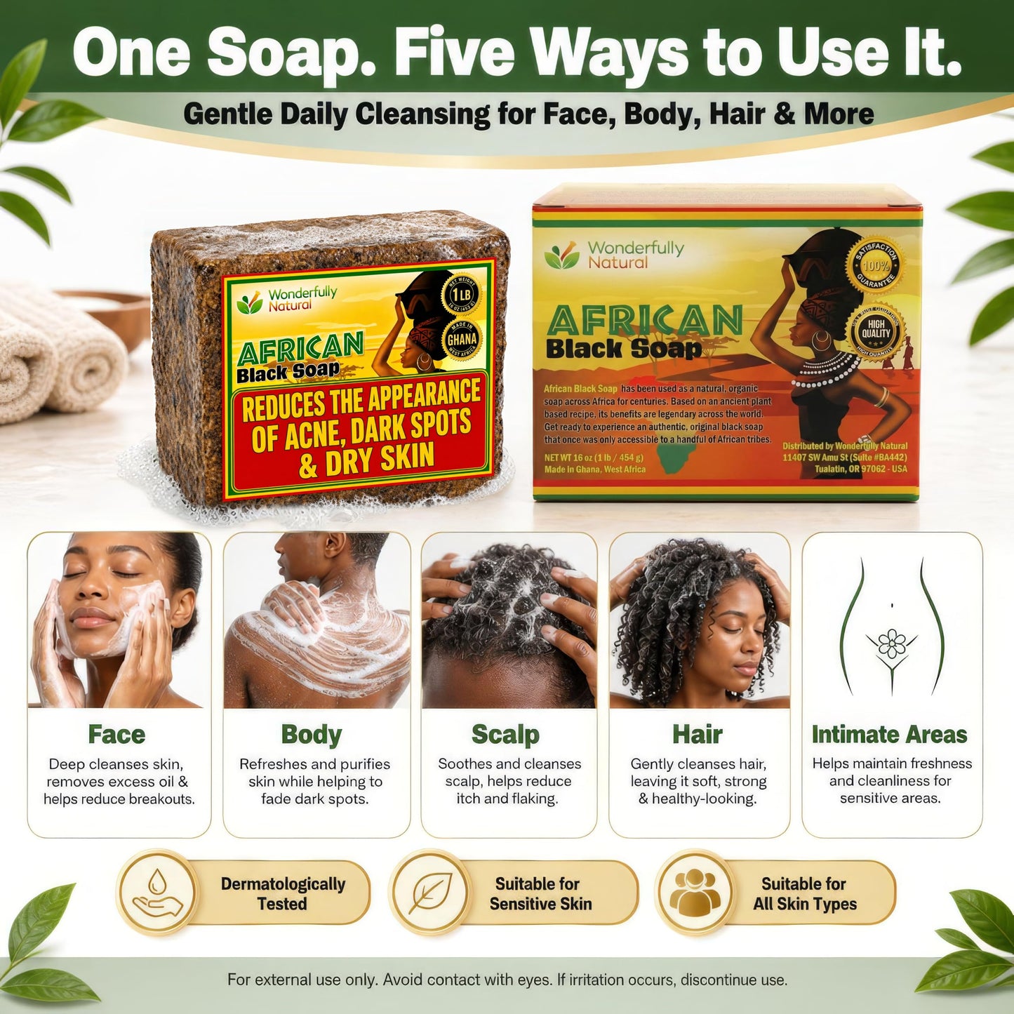 Wonderfully Natural Organic African Black Soap, 16 oz