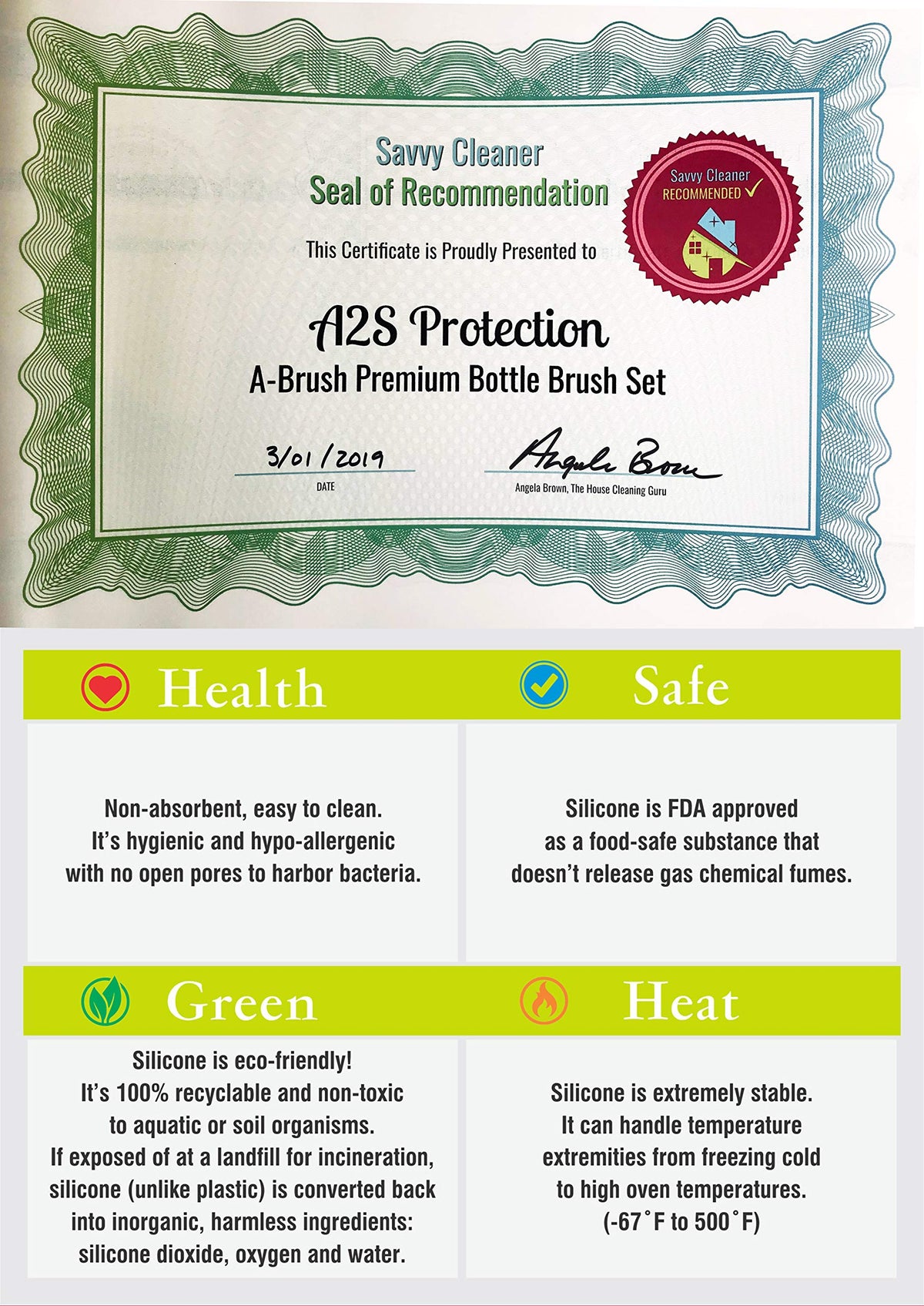 A-Brush - cepillo para polvo limpiador de botellas de silicona, juego de 2 piezas, flexible, mango largo, limpiador de botellas de agua, cepillo para polvo para pezones de biberón para plástico y