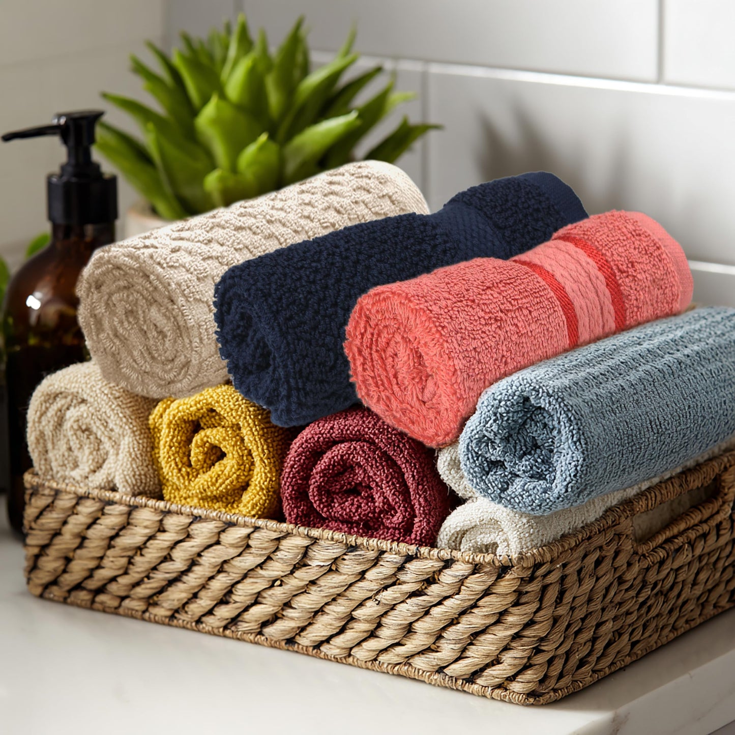Cotton CRAFT - Paquete de 24 paños – 100% algodón – Toallas faciales de 12 x 12 pulgadas, suaves absorbentes, varios colores para baño, cara, gimnasio, spa, viajes