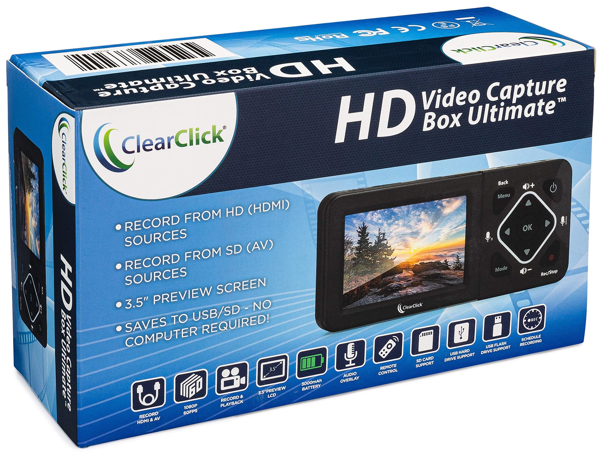 ClearClick HD Video Capture Box Ultimate - Captura y transmite vídeo desde HDMI, RCA, VHS, VCR, DVD, videocámaras, Hi8