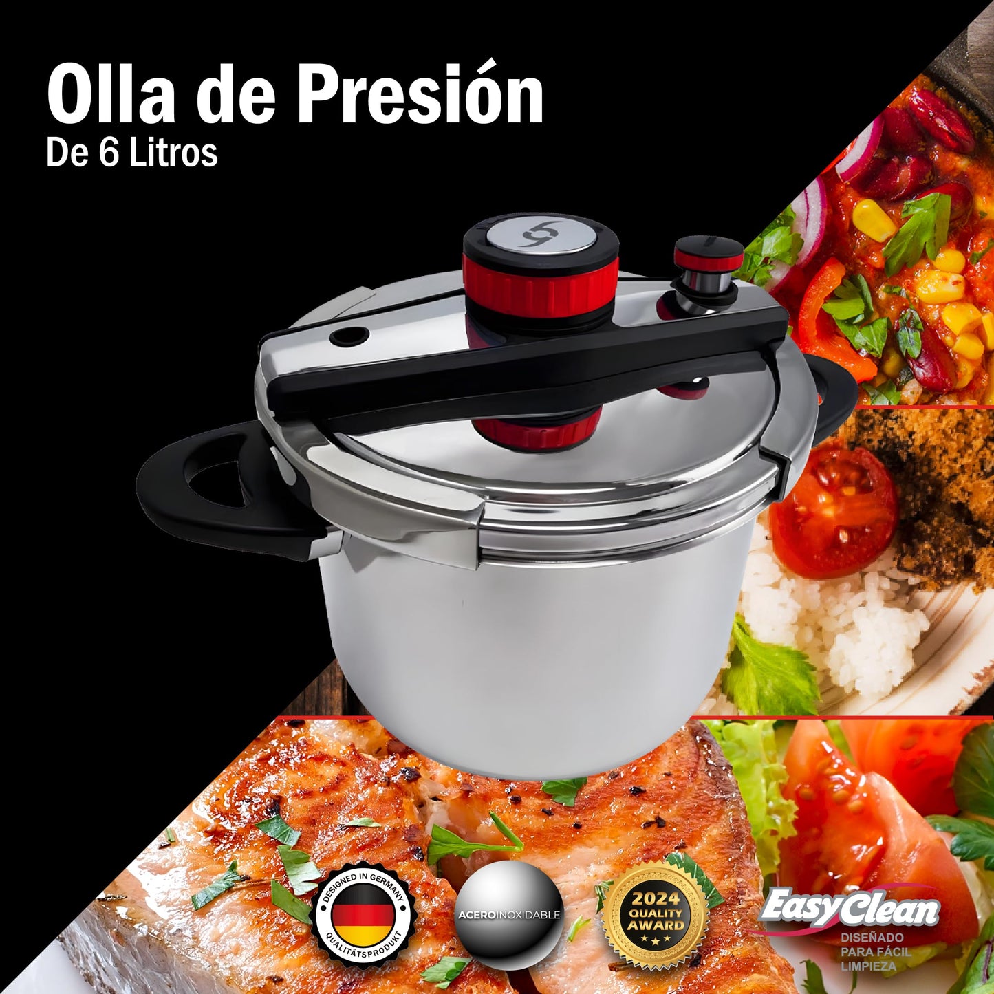 Olla de Presión Bogner Acero Inoxidable con Válvula de Seguridad y Depresurizador 6 Litros