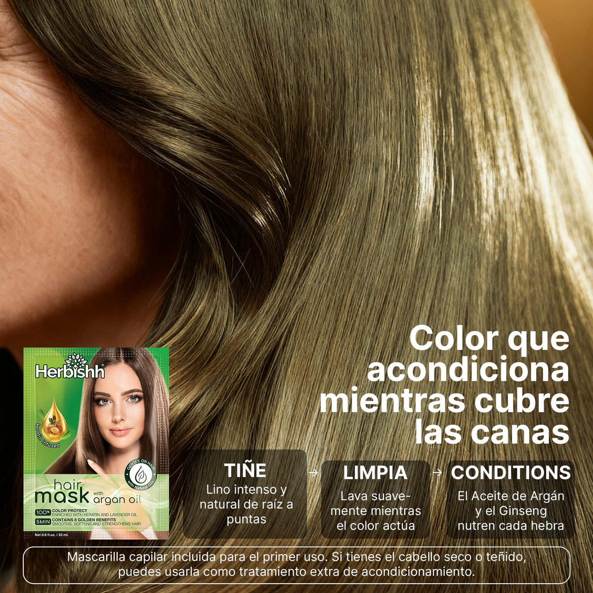 Herbishh - Champú para teñir el cabello gris, champú con tinte natural para el cabello, colorea el cabello en minutos, dura hasta 3 a 4 semanas, 500 ml, tinte de cabello 3 en 1, sin amoniaco | (lino)